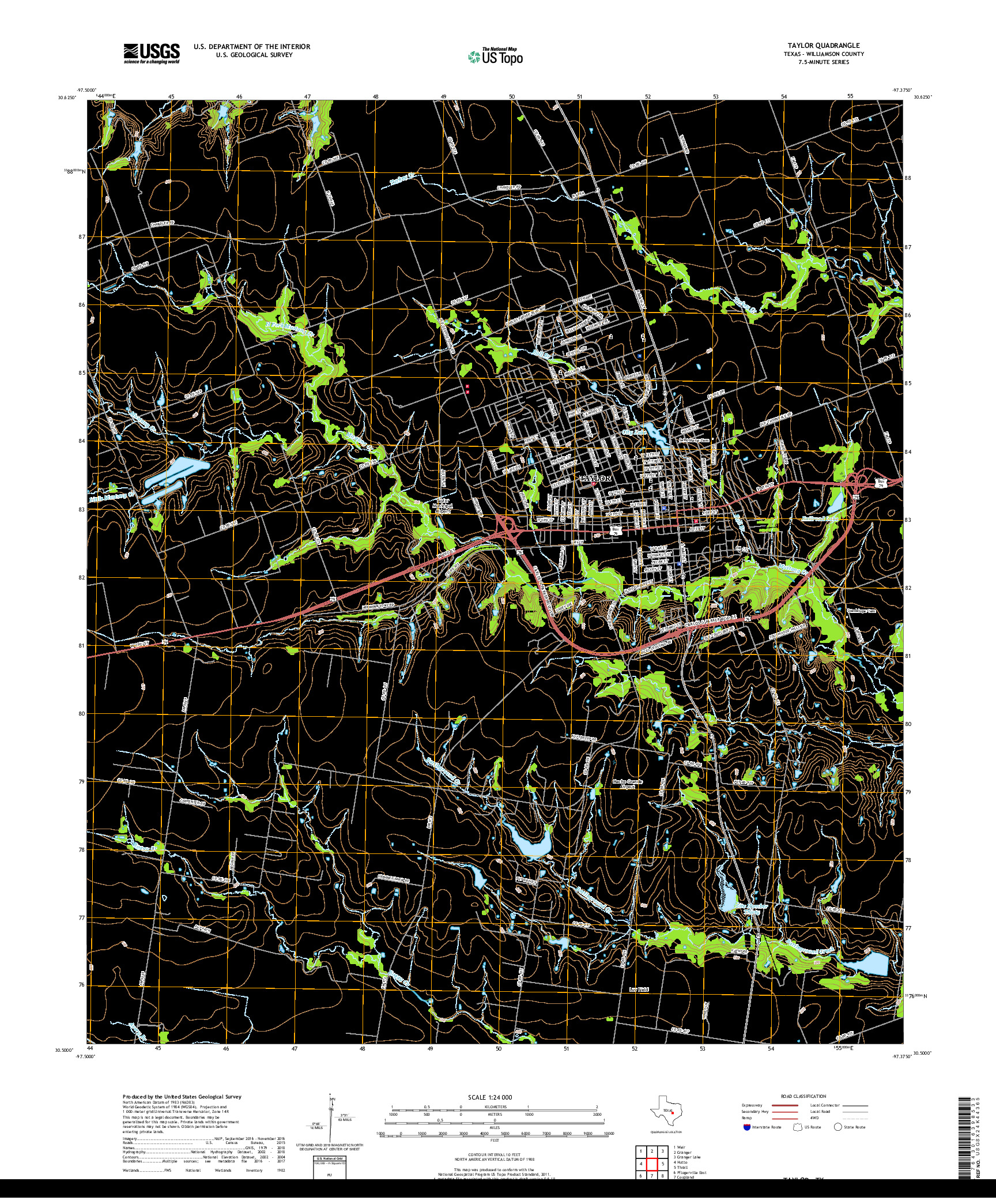 USGS US TOPO 7.5-MINUTE MAP FOR TAYLOR, TX 2019