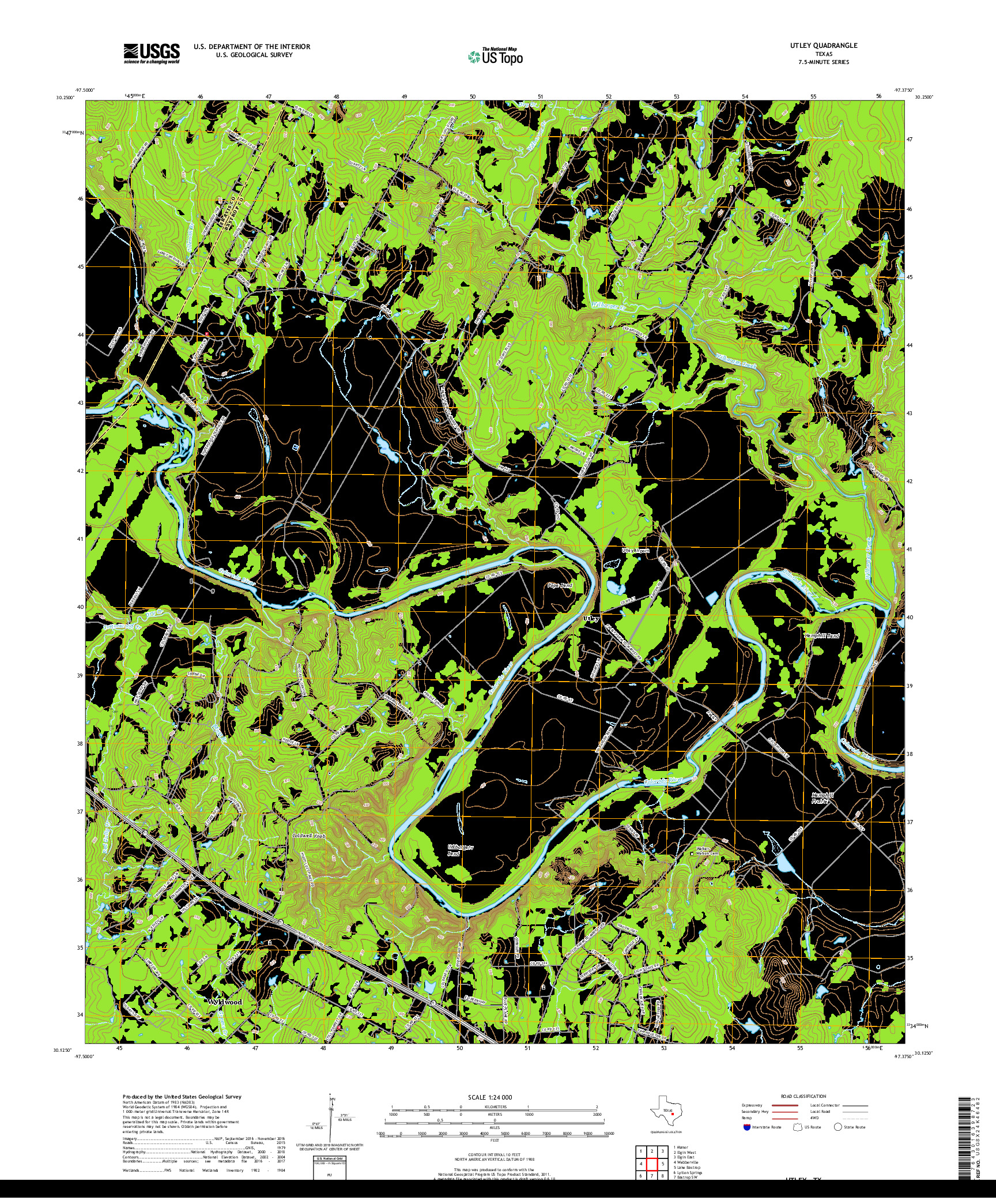 USGS US TOPO 7.5-MINUTE MAP FOR UTLEY, TX 2019