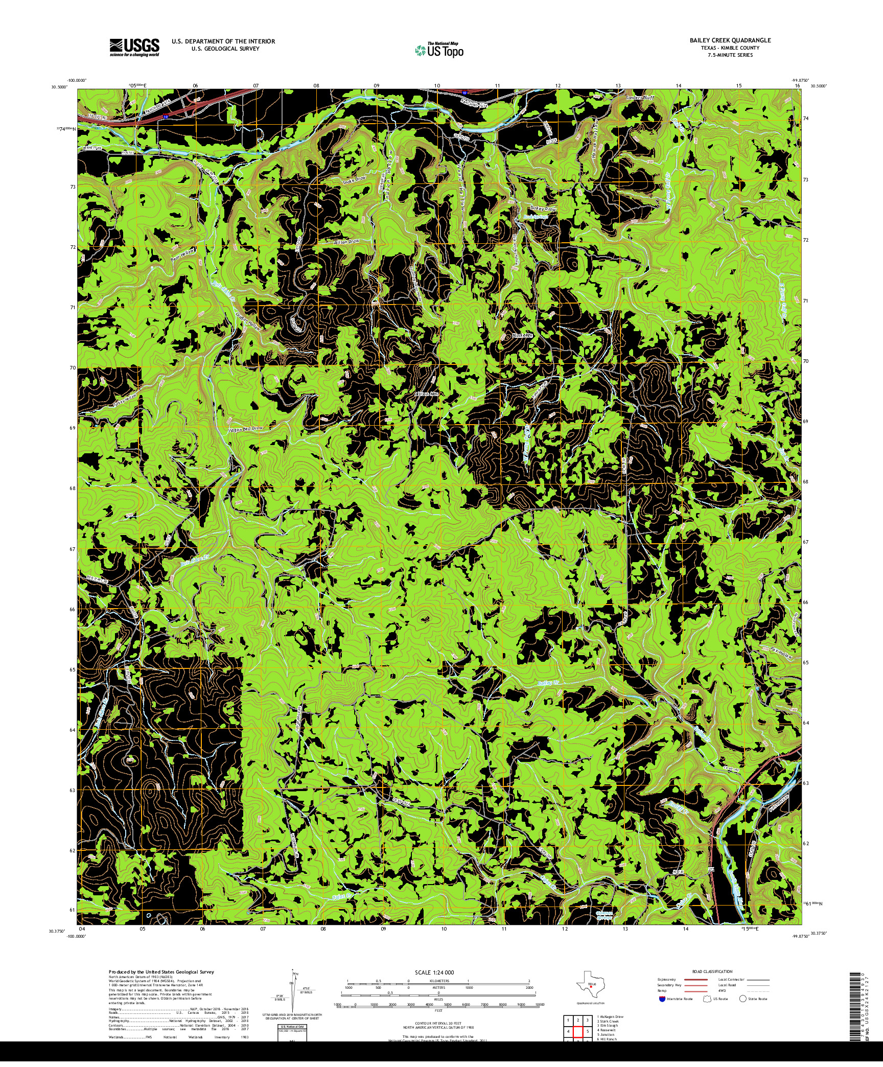 USGS US TOPO 7.5-MINUTE MAP FOR BAILEY CREEK, TX 2019