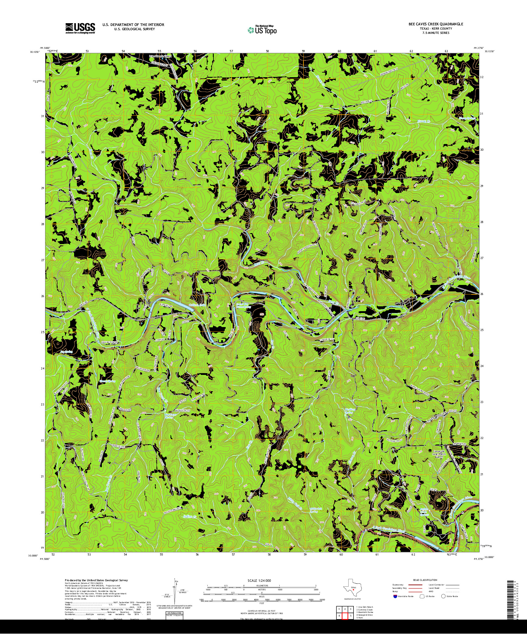 USGS US TOPO 7.5-MINUTE MAP FOR BEE CAVES CREEK, TX 2019