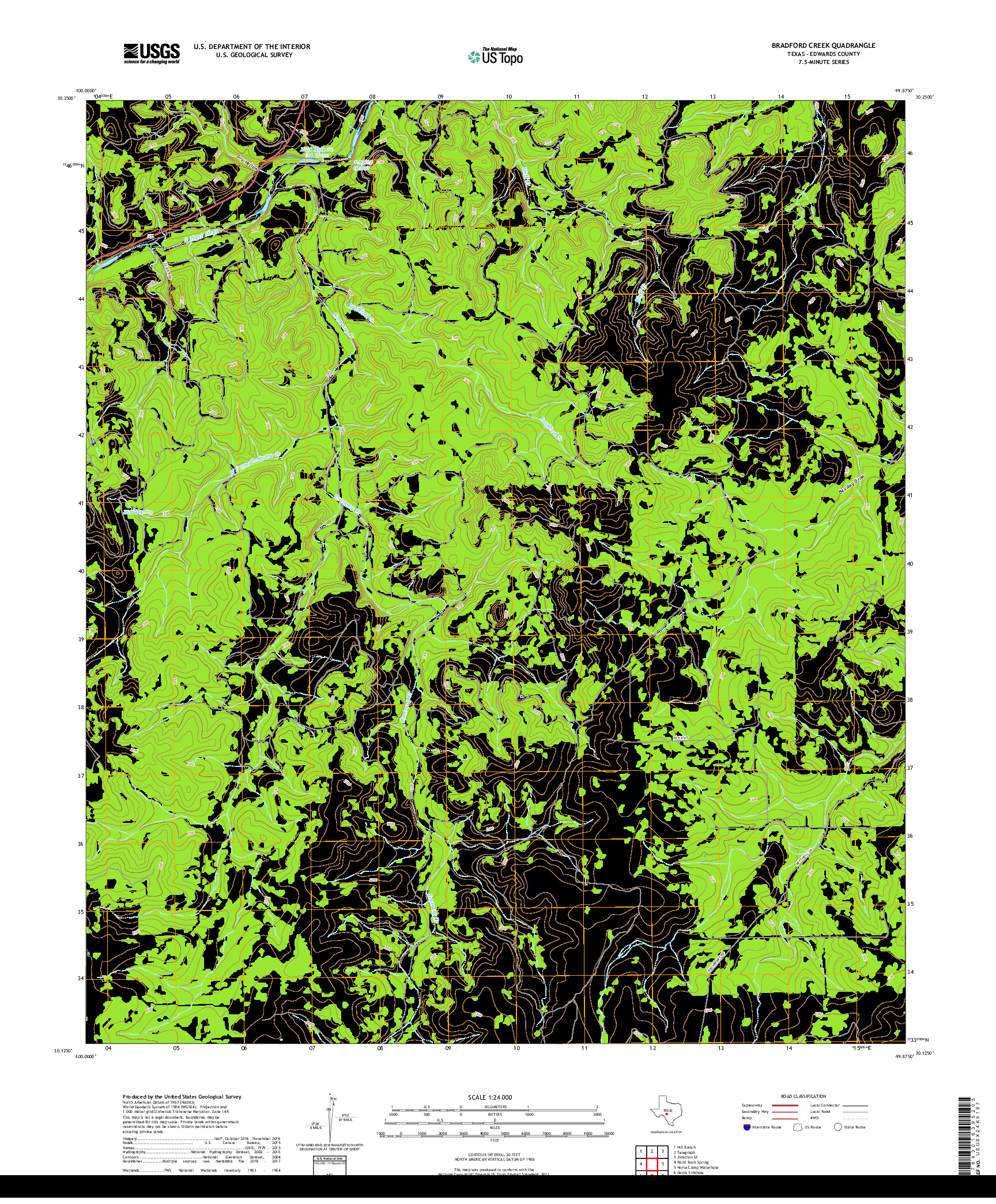 USGS US TOPO 7.5-MINUTE MAP FOR BRADFORD CREEK, TX 2019