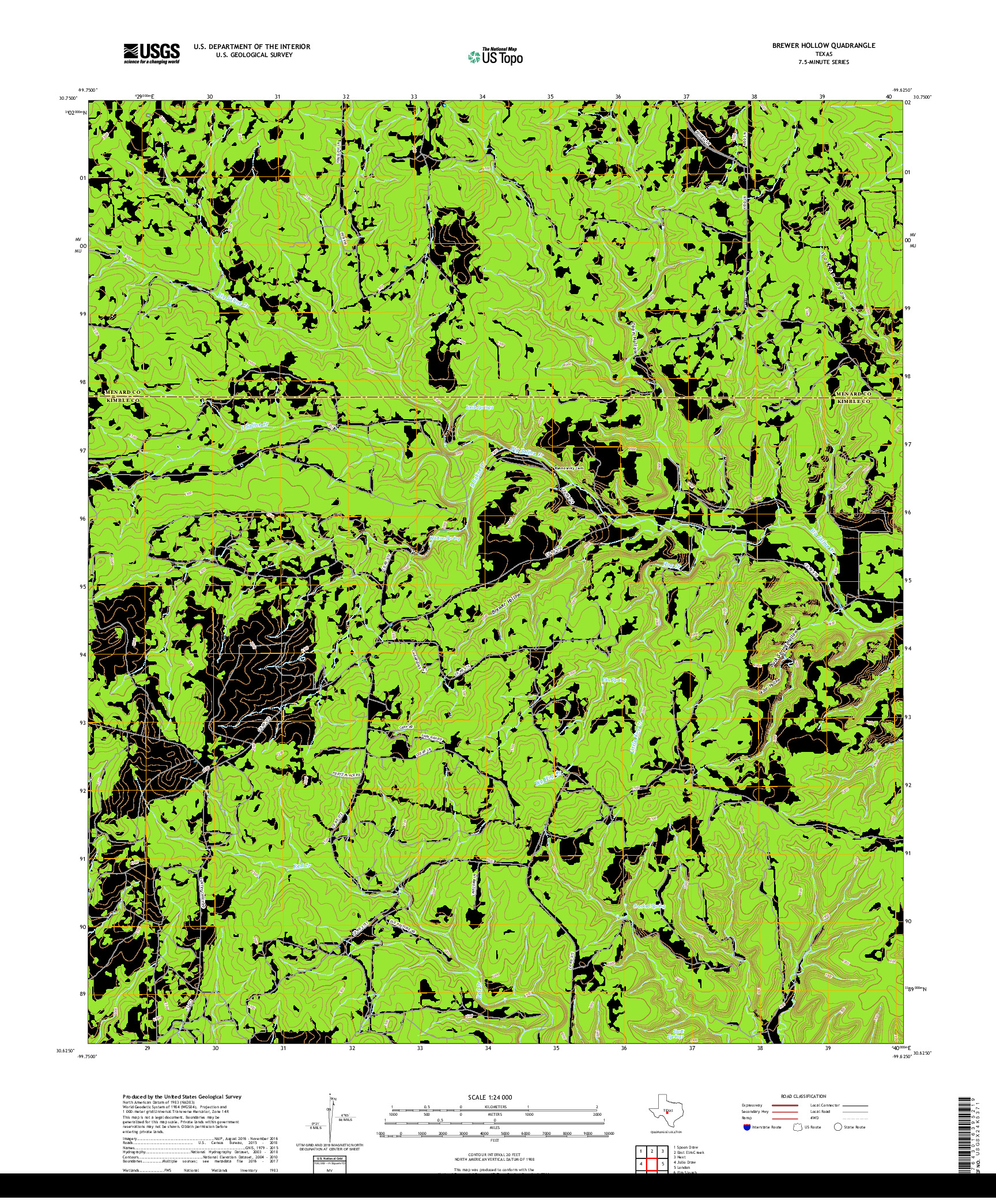 USGS US TOPO 7.5-MINUTE MAP FOR BREWER HOLLOW, TX 2019