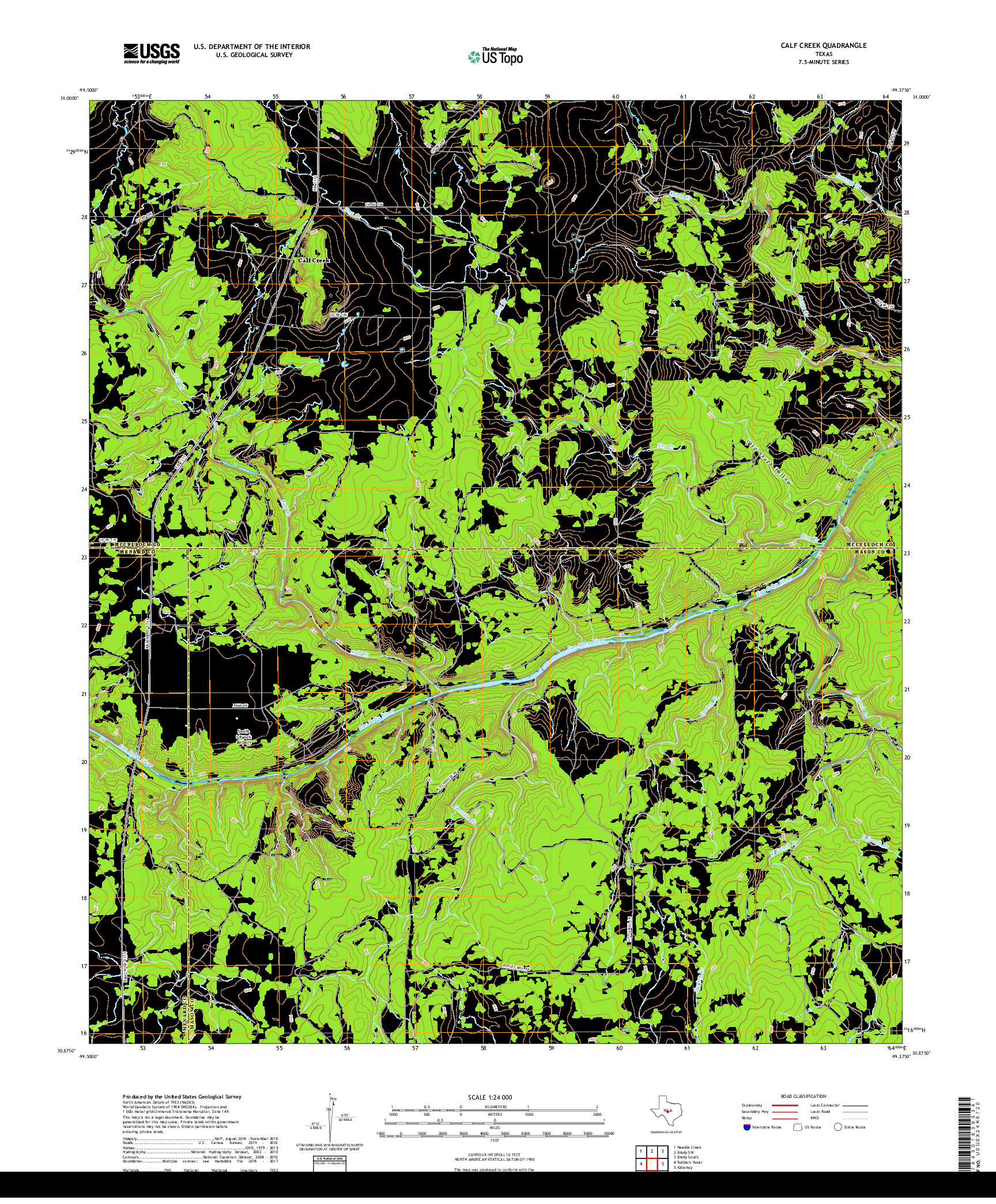 USGS US TOPO 7.5-MINUTE MAP FOR CALF CREEK, TX 2019