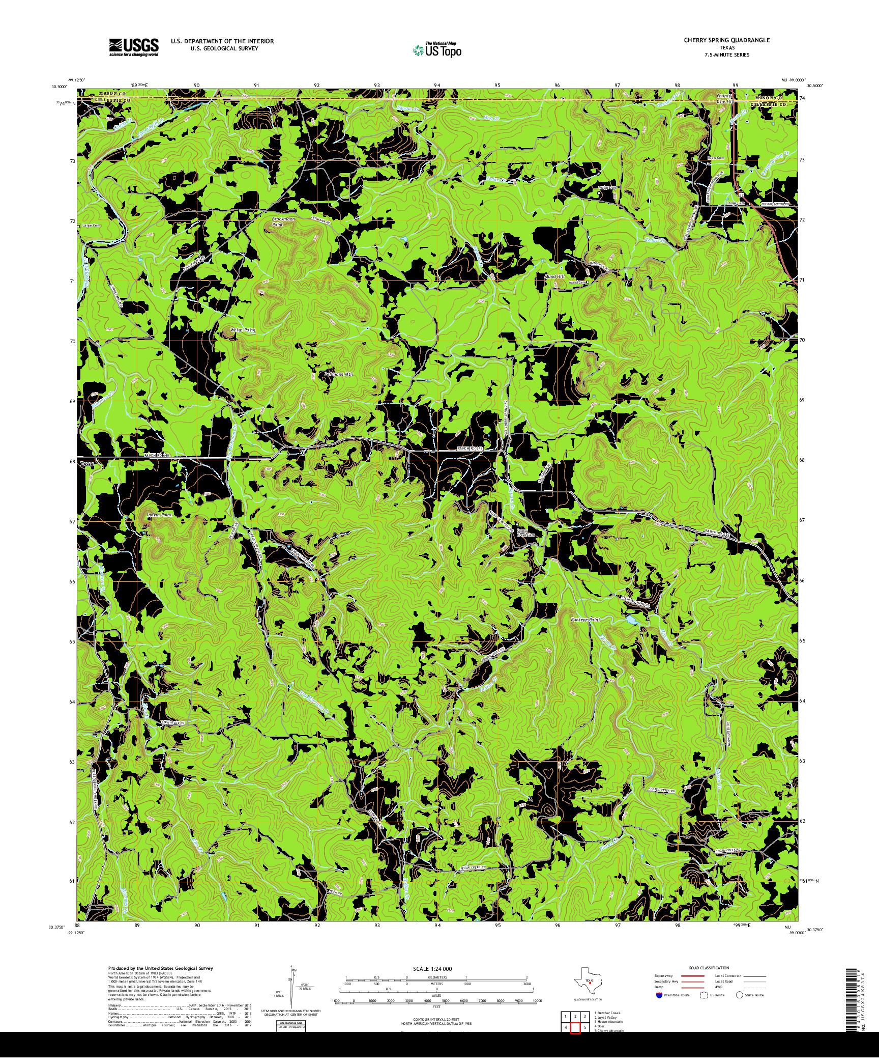 USGS US TOPO 7.5-MINUTE MAP FOR CHERRY SPRING, TX 2019