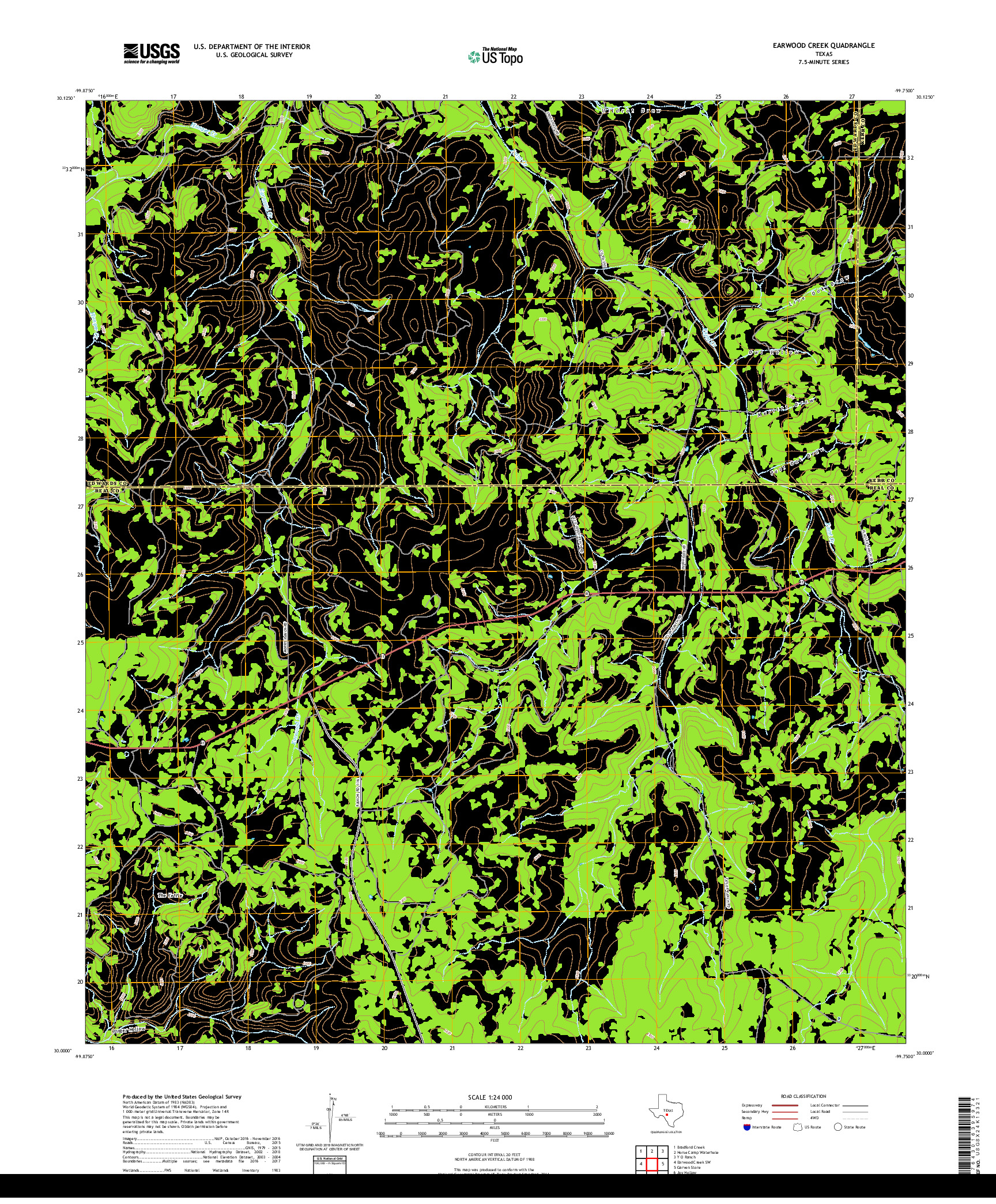 USGS US TOPO 7.5-MINUTE MAP FOR EARWOOD CREEK, TX 2019