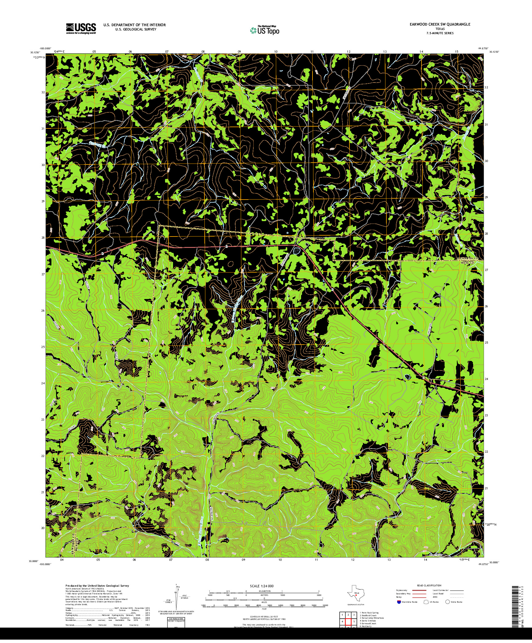 USGS US TOPO 7.5-MINUTE MAP FOR EARWOOD CREEK SW, TX 2019