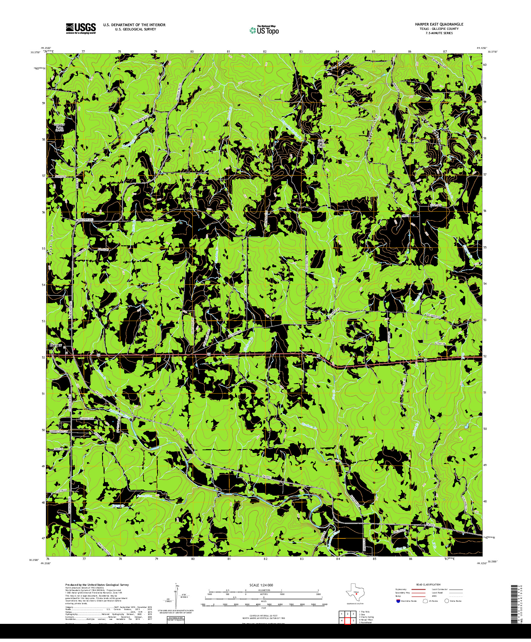 USGS US TOPO 7.5-MINUTE MAP FOR HARPER EAST, TX 2019