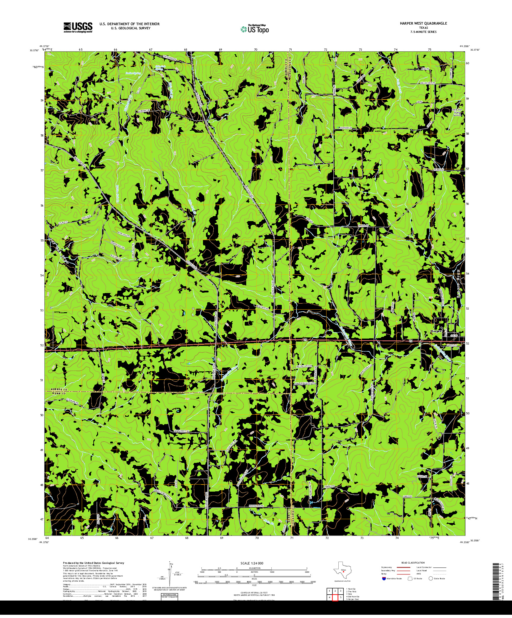 USGS US TOPO 7.5-MINUTE MAP FOR HARPER WEST, TX 2019