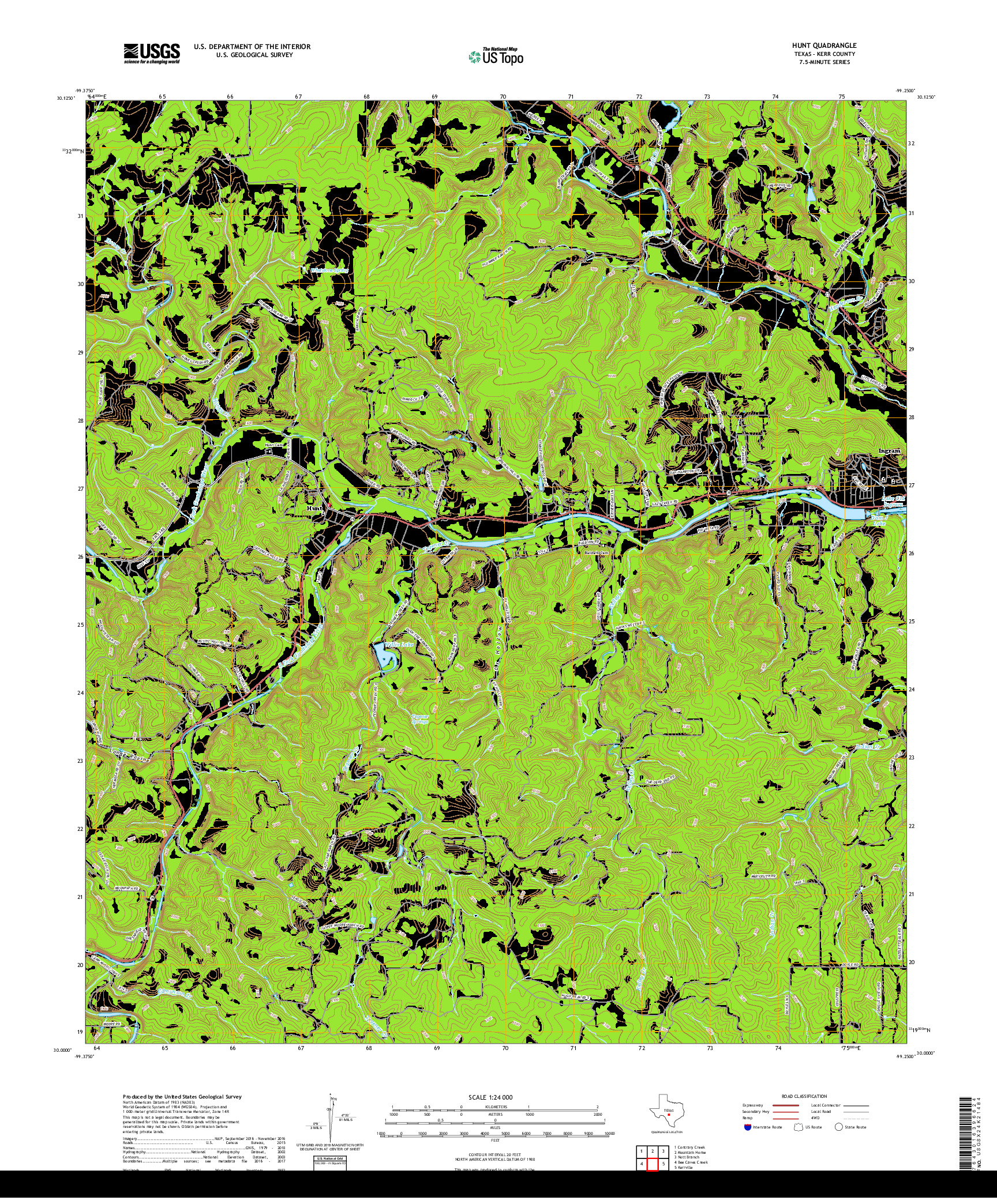 USGS US TOPO 7.5-MINUTE MAP FOR HUNT, TX 2019