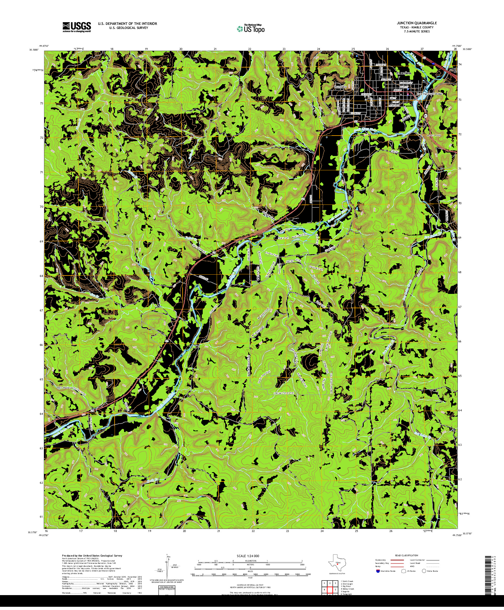 USGS US TOPO 7.5-MINUTE MAP FOR JUNCTION, TX 2019