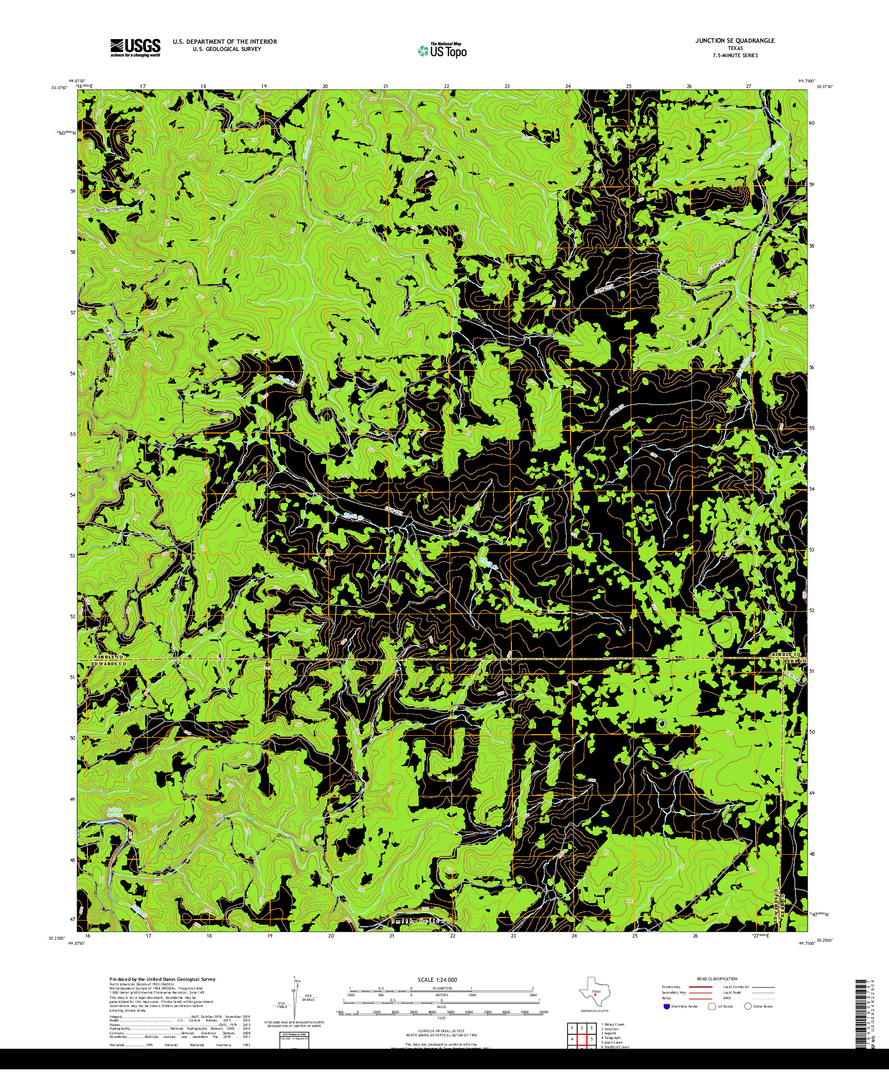 USGS US TOPO 7.5-MINUTE MAP FOR JUNCTION SE, TX 2019