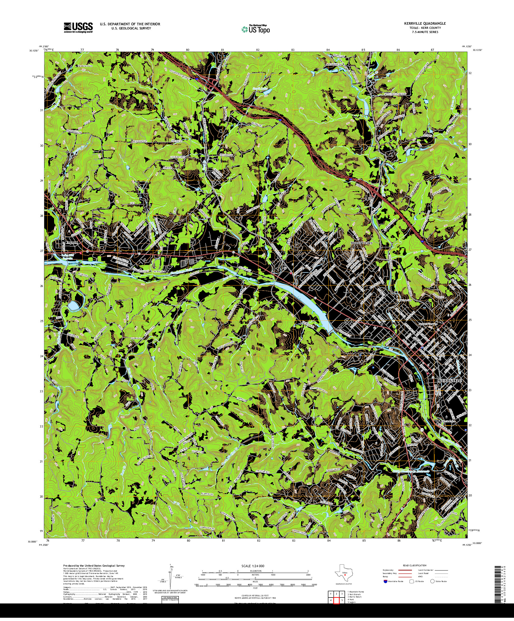 USGS US TOPO 7.5-MINUTE MAP FOR KERRVILLE, TX 2019