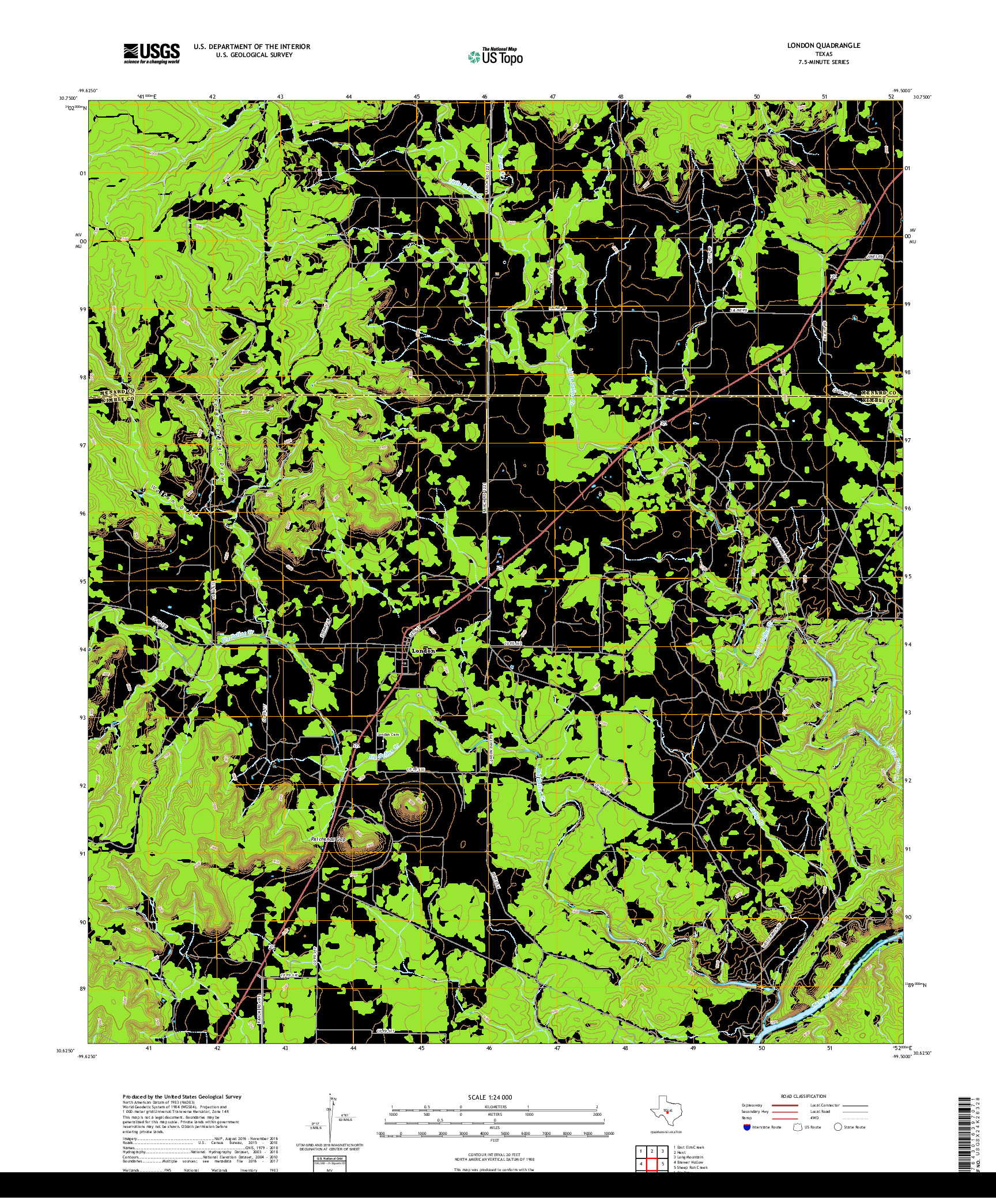 USGS US TOPO 7.5-MINUTE MAP FOR LONDON, TX 2019