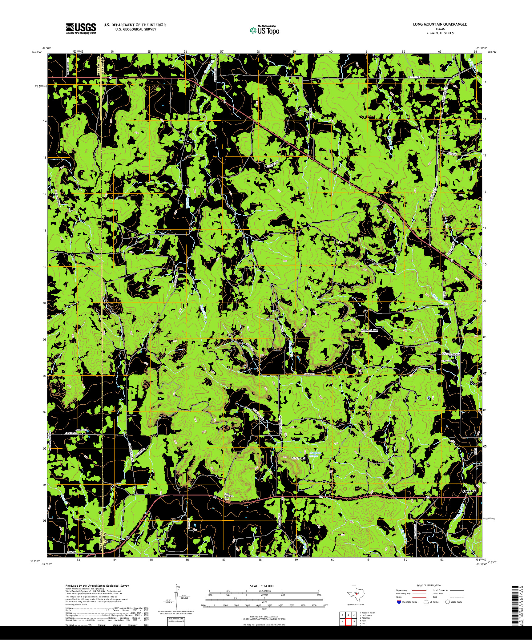 USGS US TOPO 7.5-MINUTE MAP FOR LONG MOUNTAIN, TX 2019