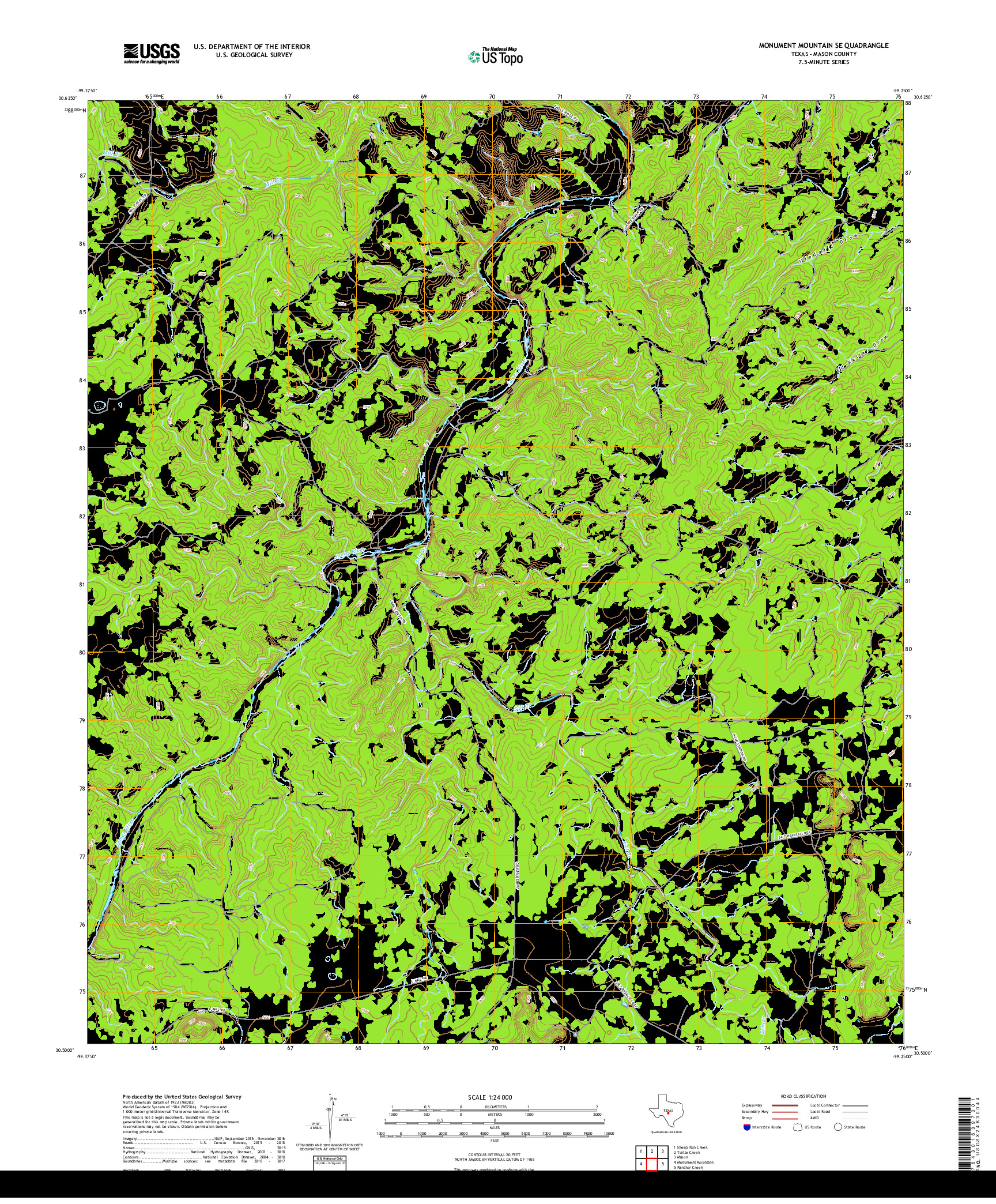 USGS US TOPO 7.5-MINUTE MAP FOR MONUMENT MOUNTAIN SE, TX 2019