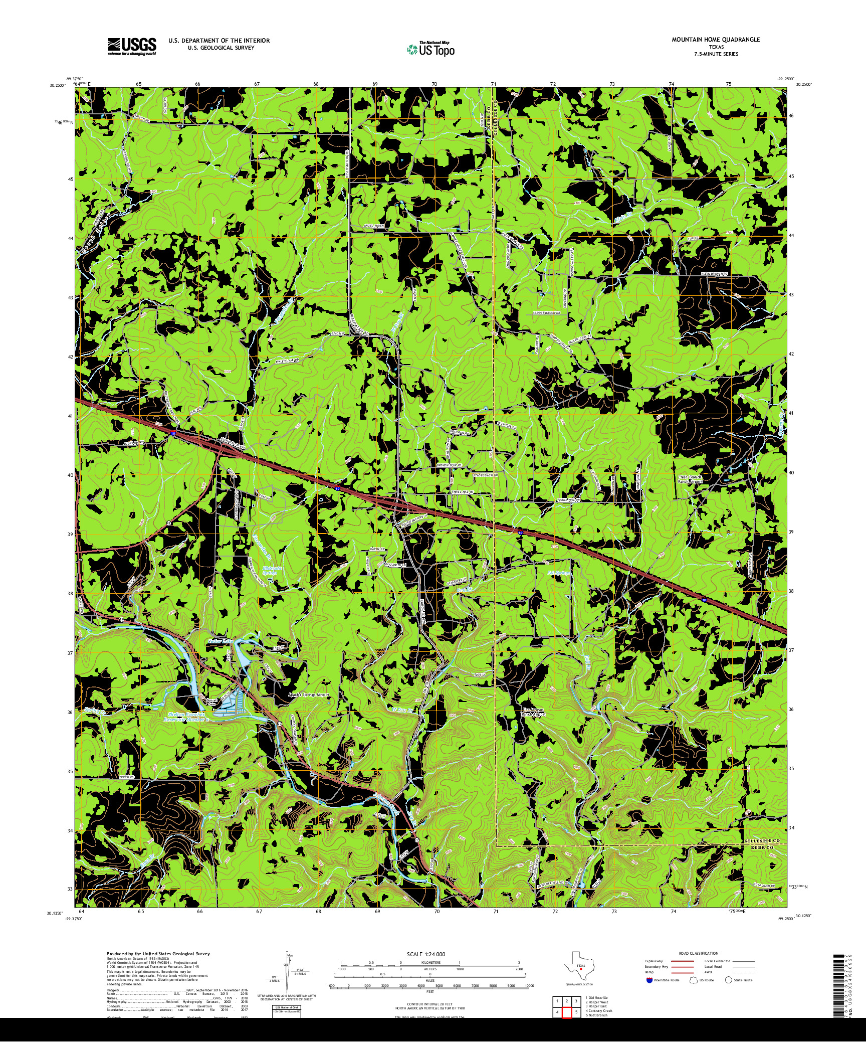 USGS US TOPO 7.5-MINUTE MAP FOR MOUNTAIN HOME, TX 2019