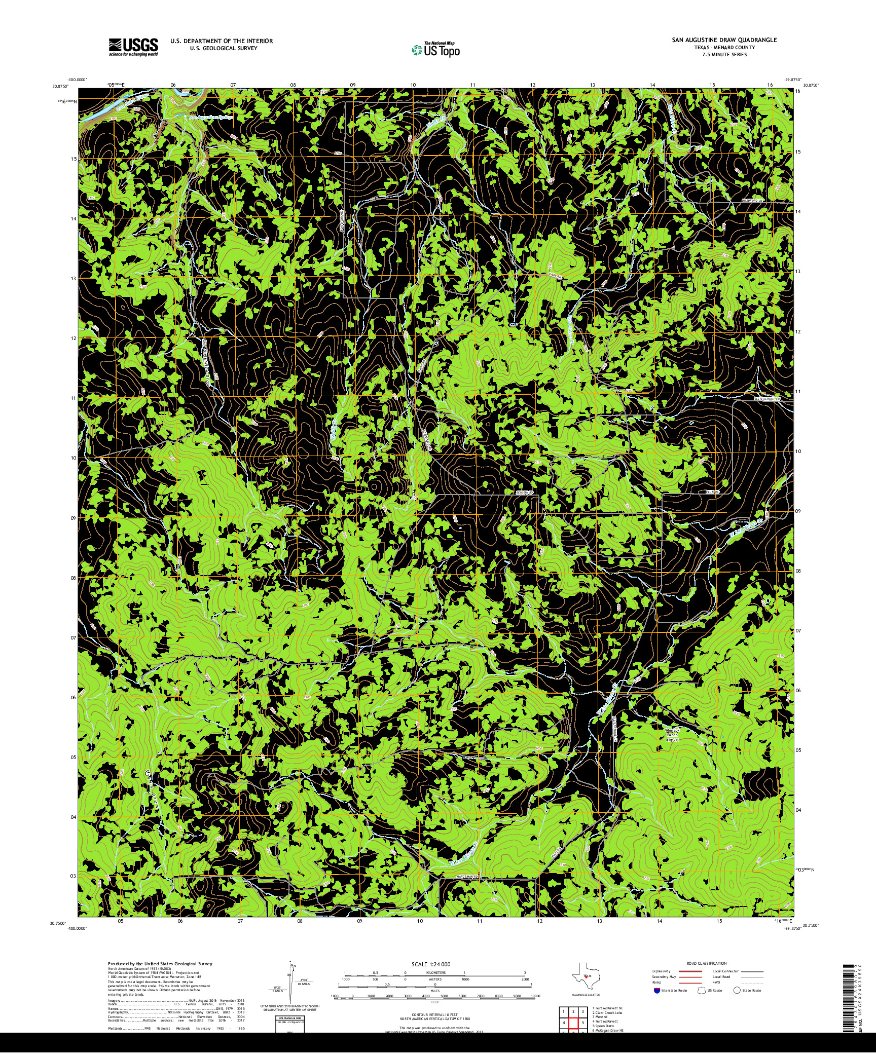 USGS US TOPO 7.5-MINUTE MAP FOR SAN AUGUSTINE DRAW, TX 2019