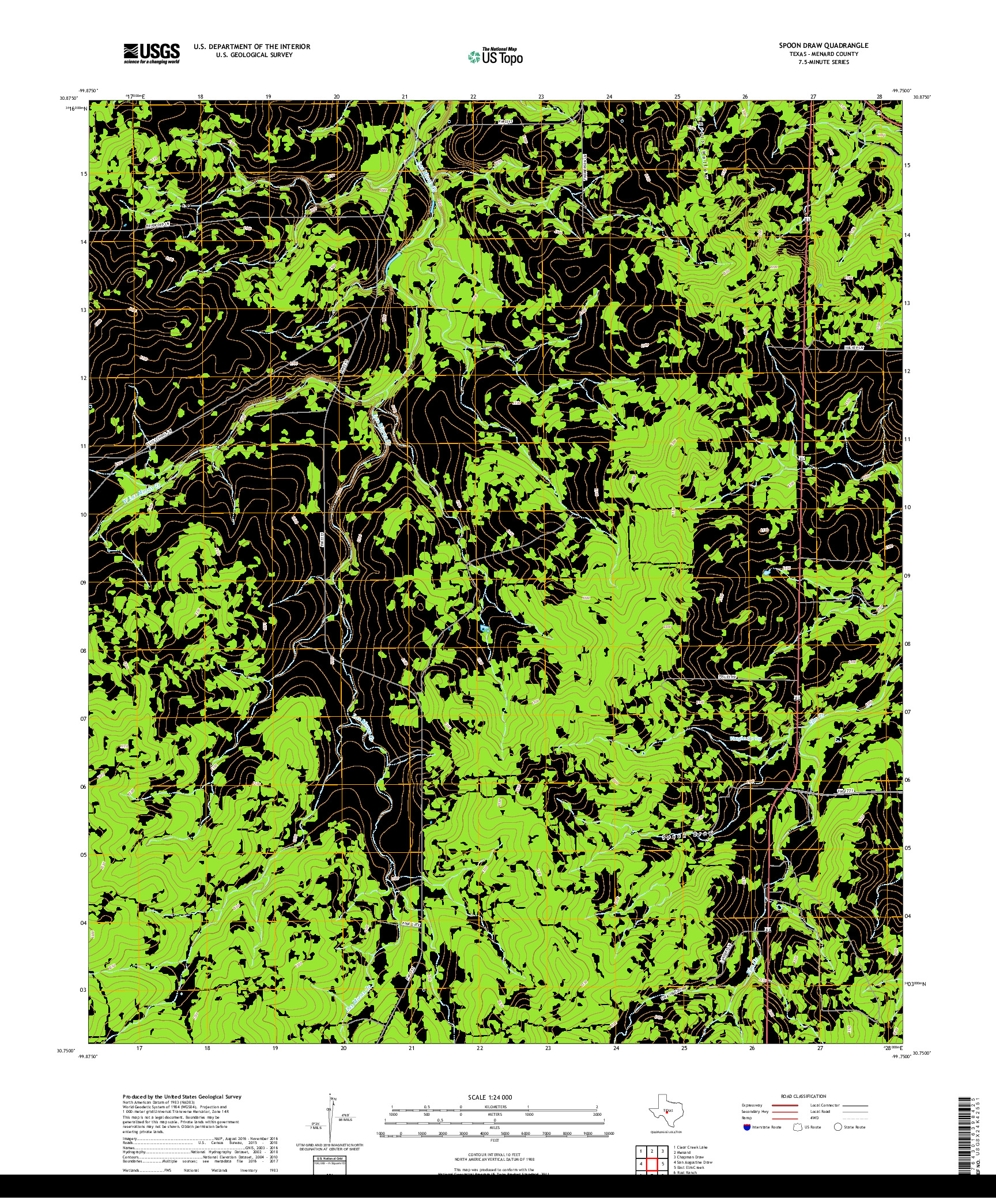 USGS US TOPO 7.5-MINUTE MAP FOR SPOON DRAW, TX 2019