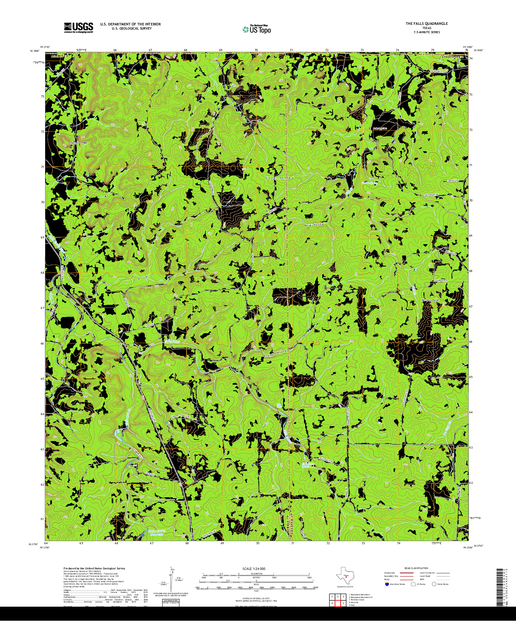 USGS US TOPO 7.5-MINUTE MAP FOR THE FALLS, TX 2019