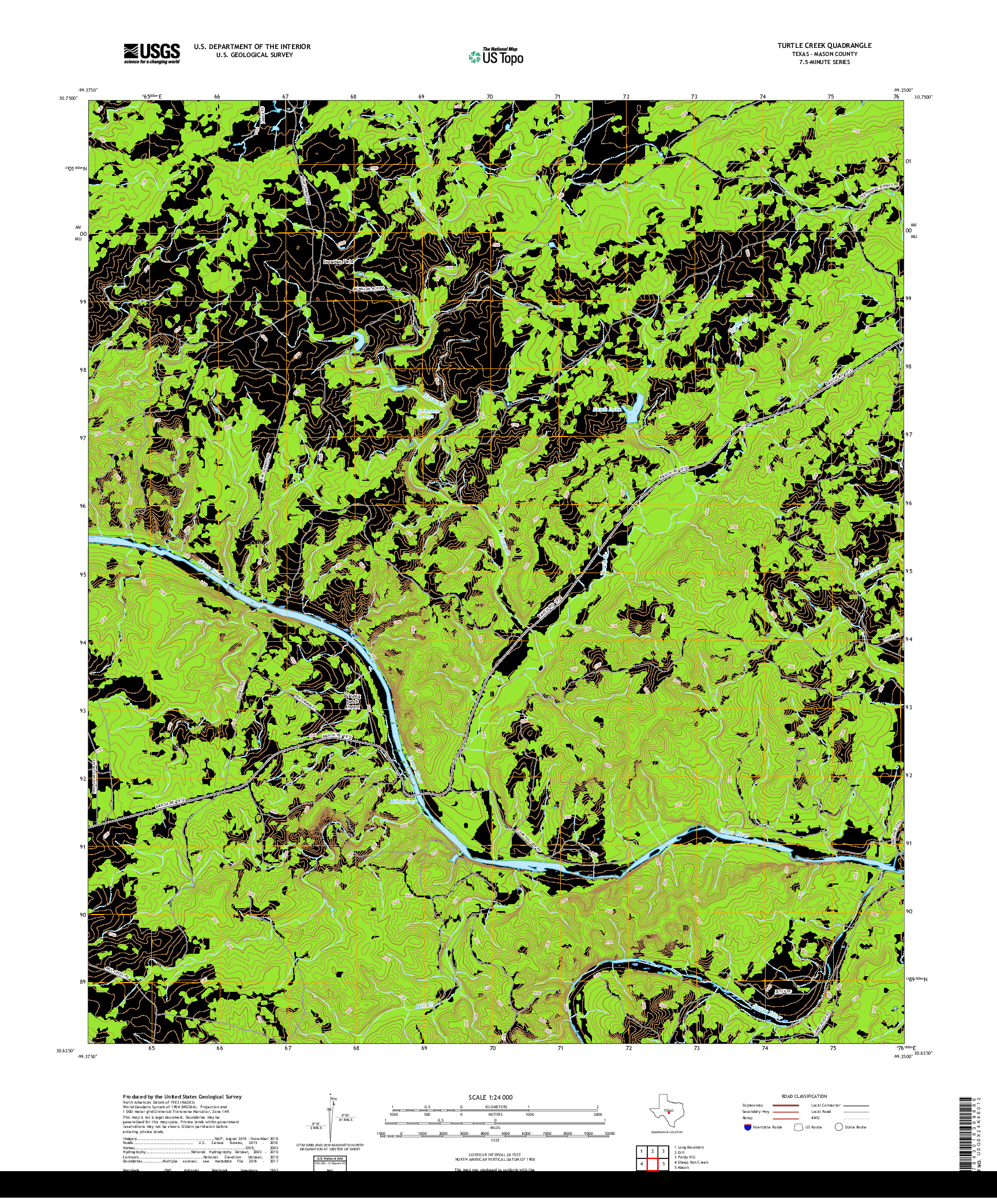 USGS US TOPO 7.5-MINUTE MAP FOR TURTLE CREEK, TX 2019