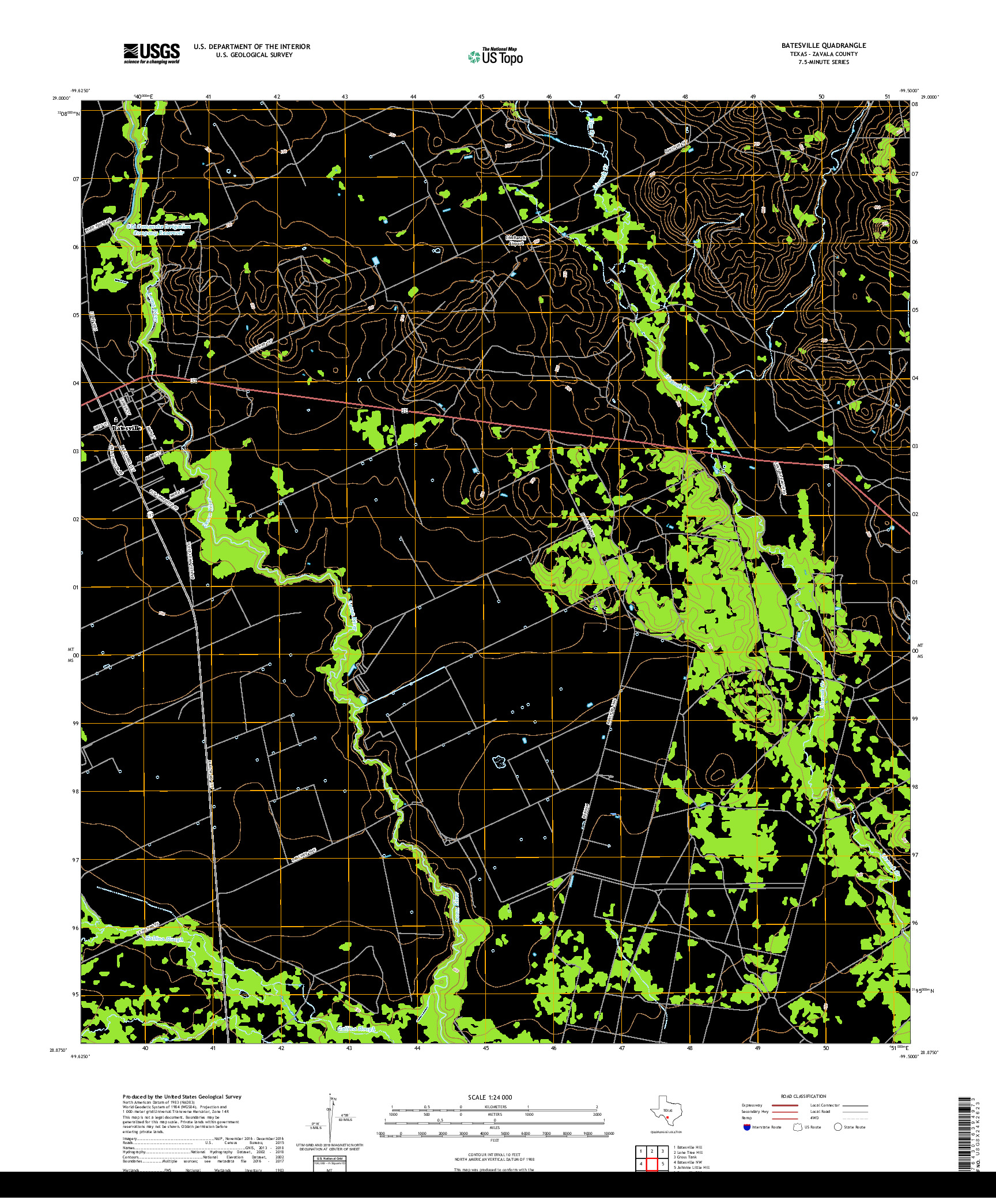 USGS US TOPO 7.5-MINUTE MAP FOR BATESVILLE, TX 2019