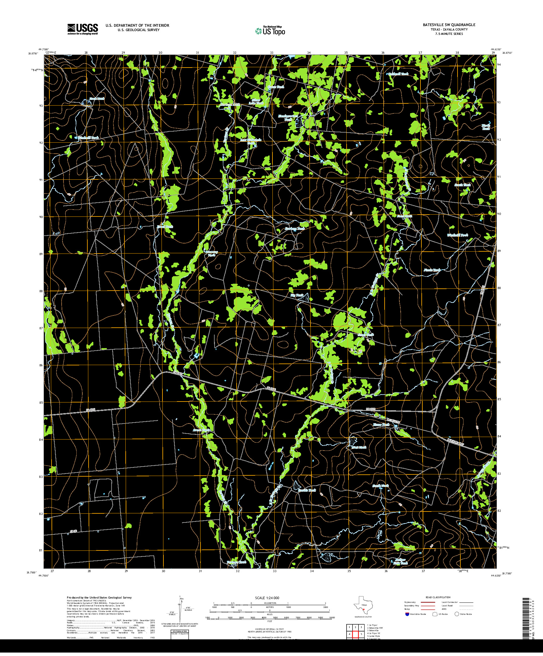 USGS US TOPO 7.5-MINUTE MAP FOR BATESVILLE SW, TX 2019