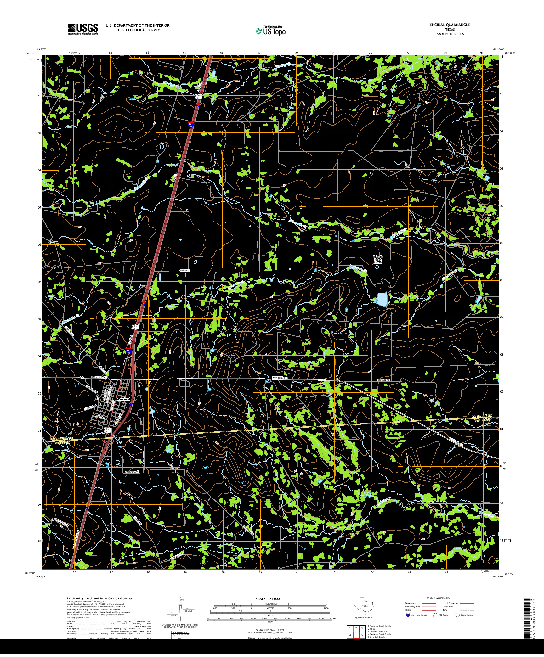 USGS US TOPO 7.5-MINUTE MAP FOR ENCINAL, TX 2019