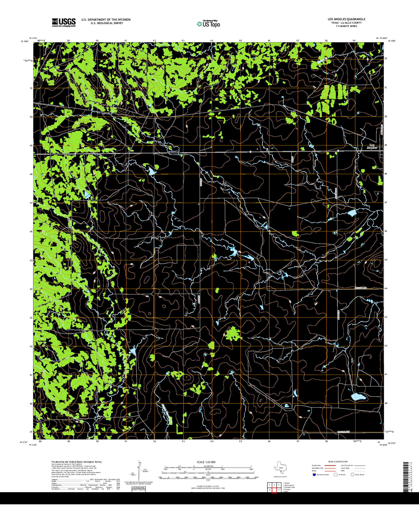 USGS US TOPO 7.5-MINUTE MAP FOR LOS ANGELES, TX 2019