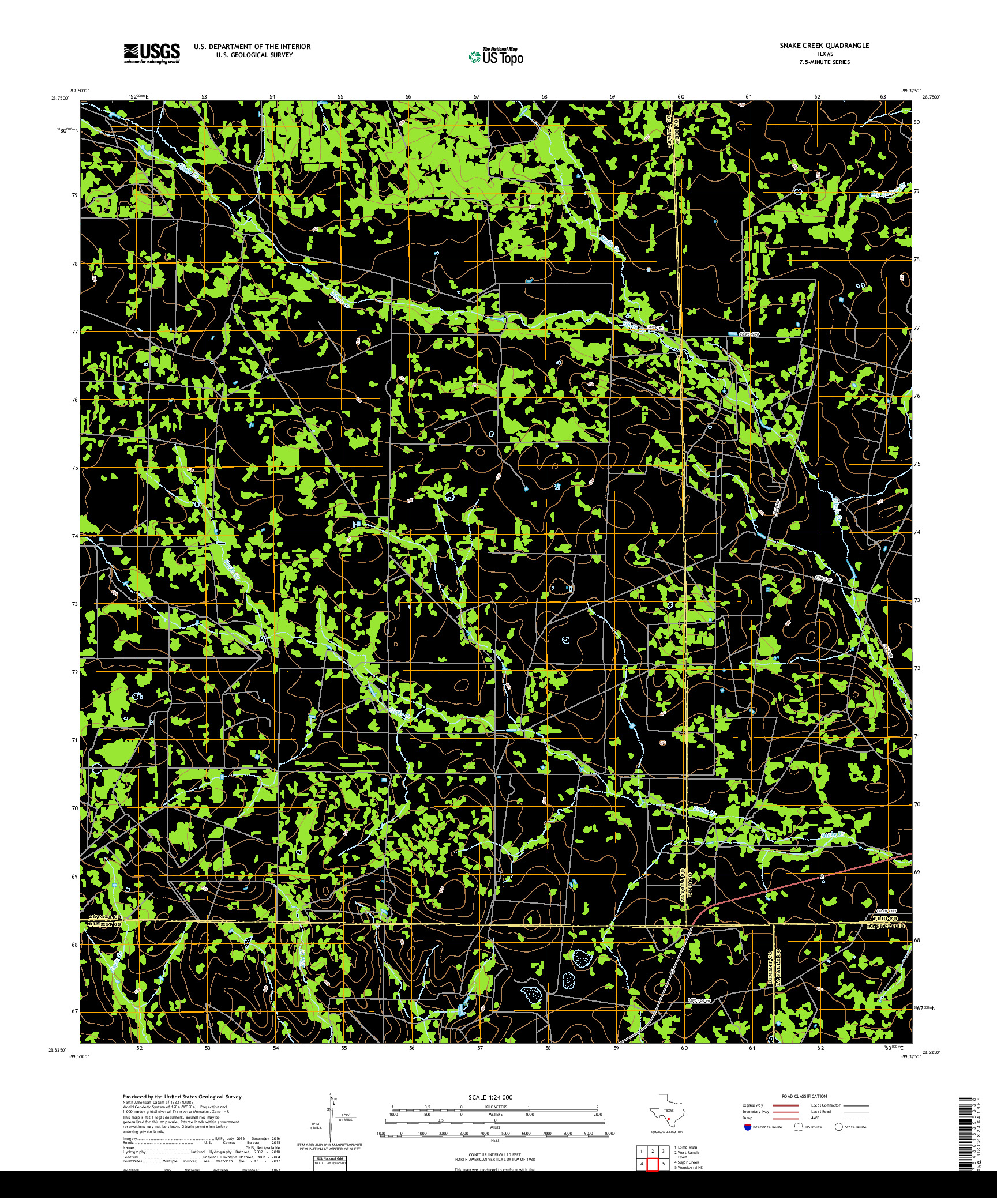 USGS US TOPO 7.5-MINUTE MAP FOR SNAKE CREEK, TX 2019