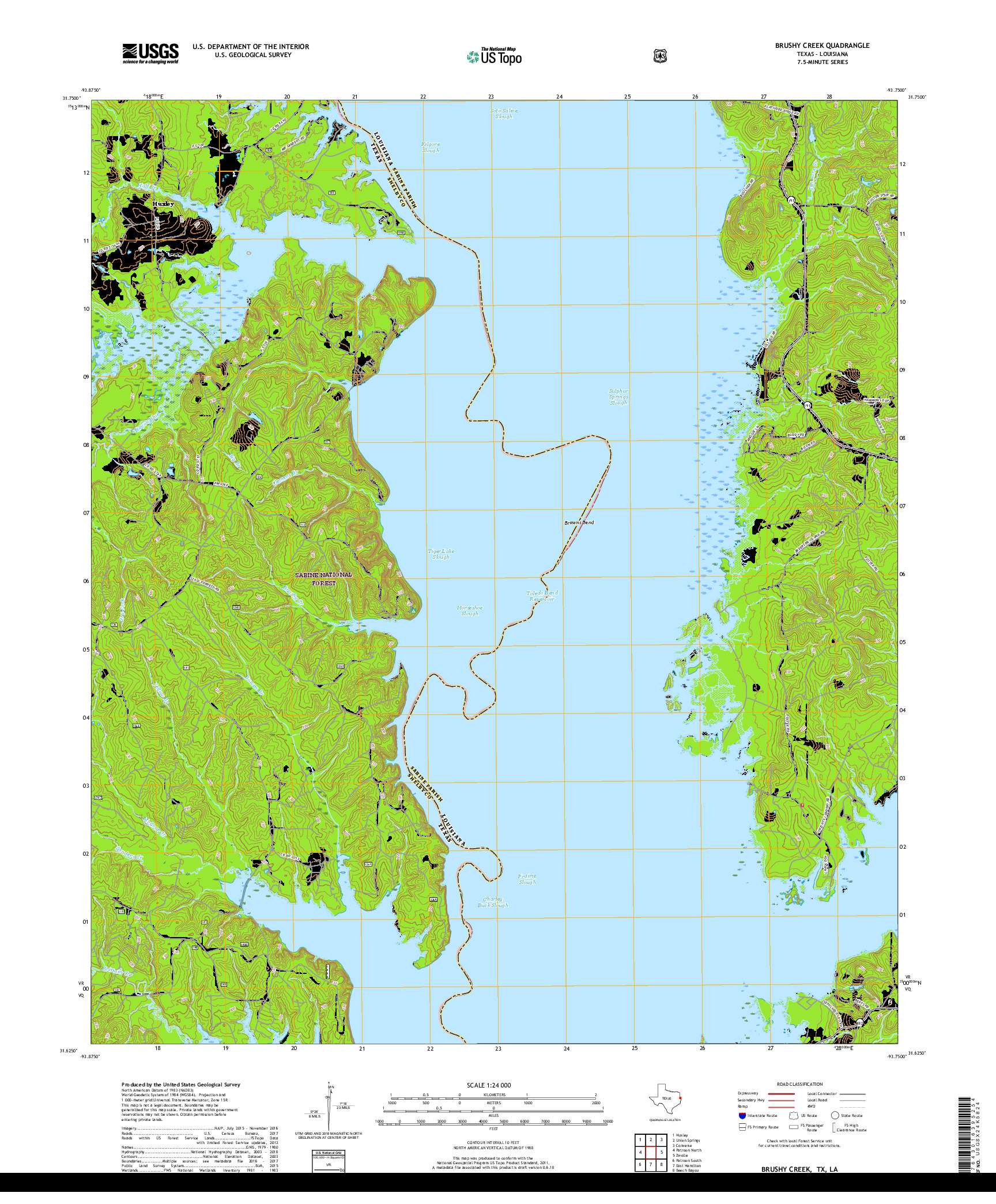 USGS US TOPO 7.5-MINUTE MAP FOR BRUSHY CREEK, TX,LA 2019