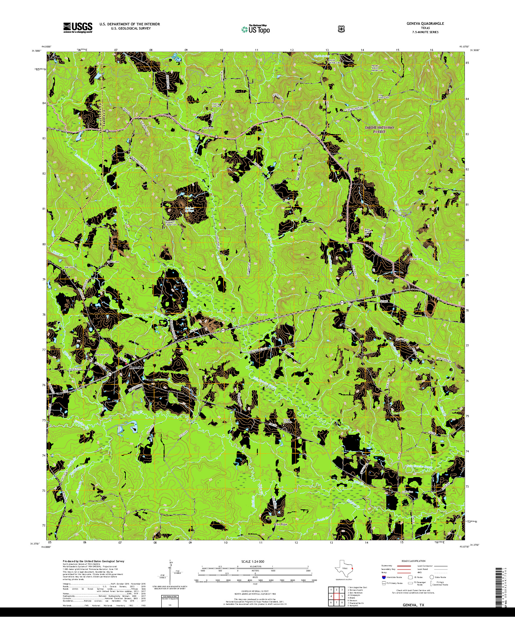 USGS US TOPO 7.5-MINUTE MAP FOR GENEVA, TX 2019