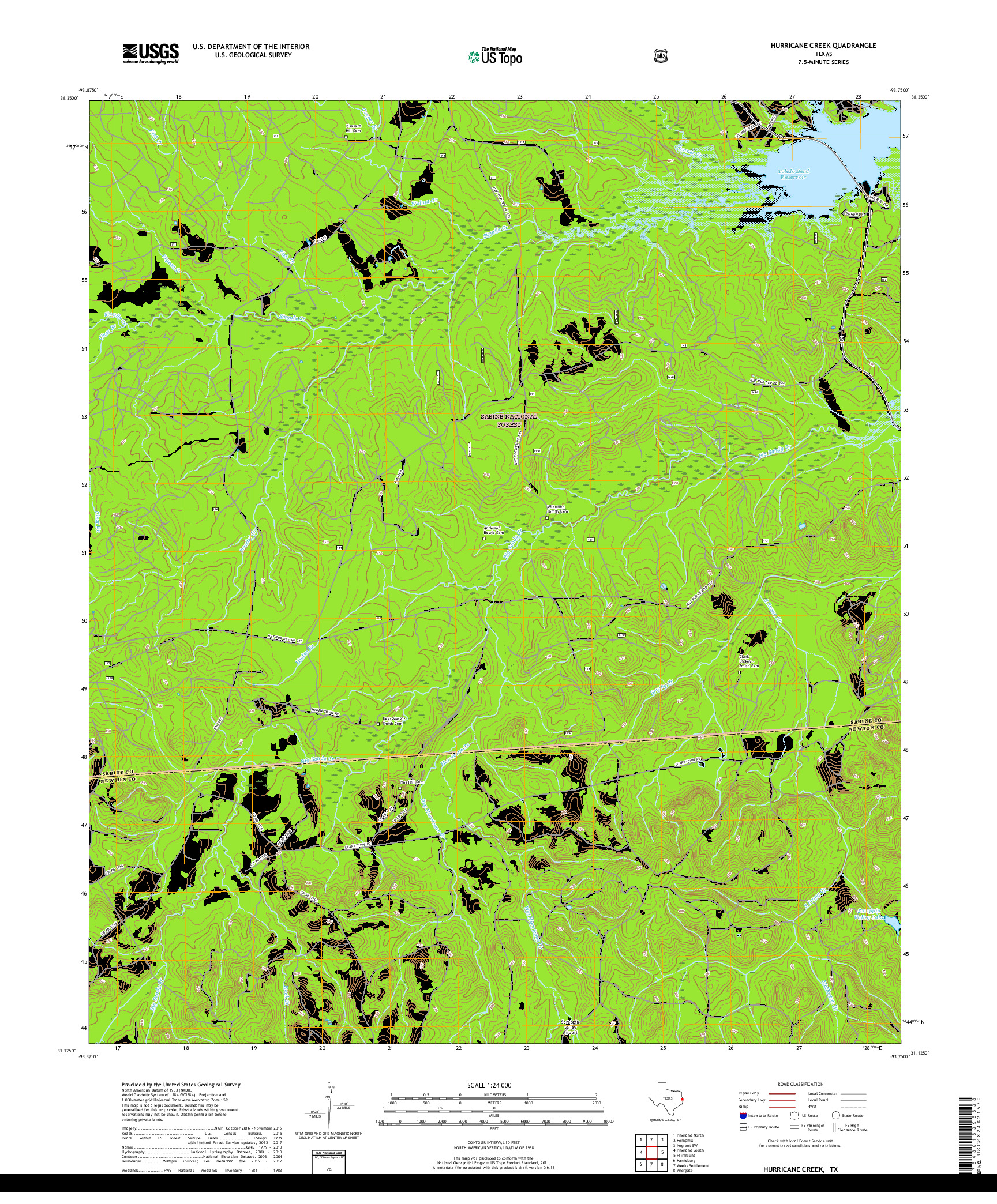 USGS US TOPO 7.5-MINUTE MAP FOR HURRICANE CREEK, TX 2019