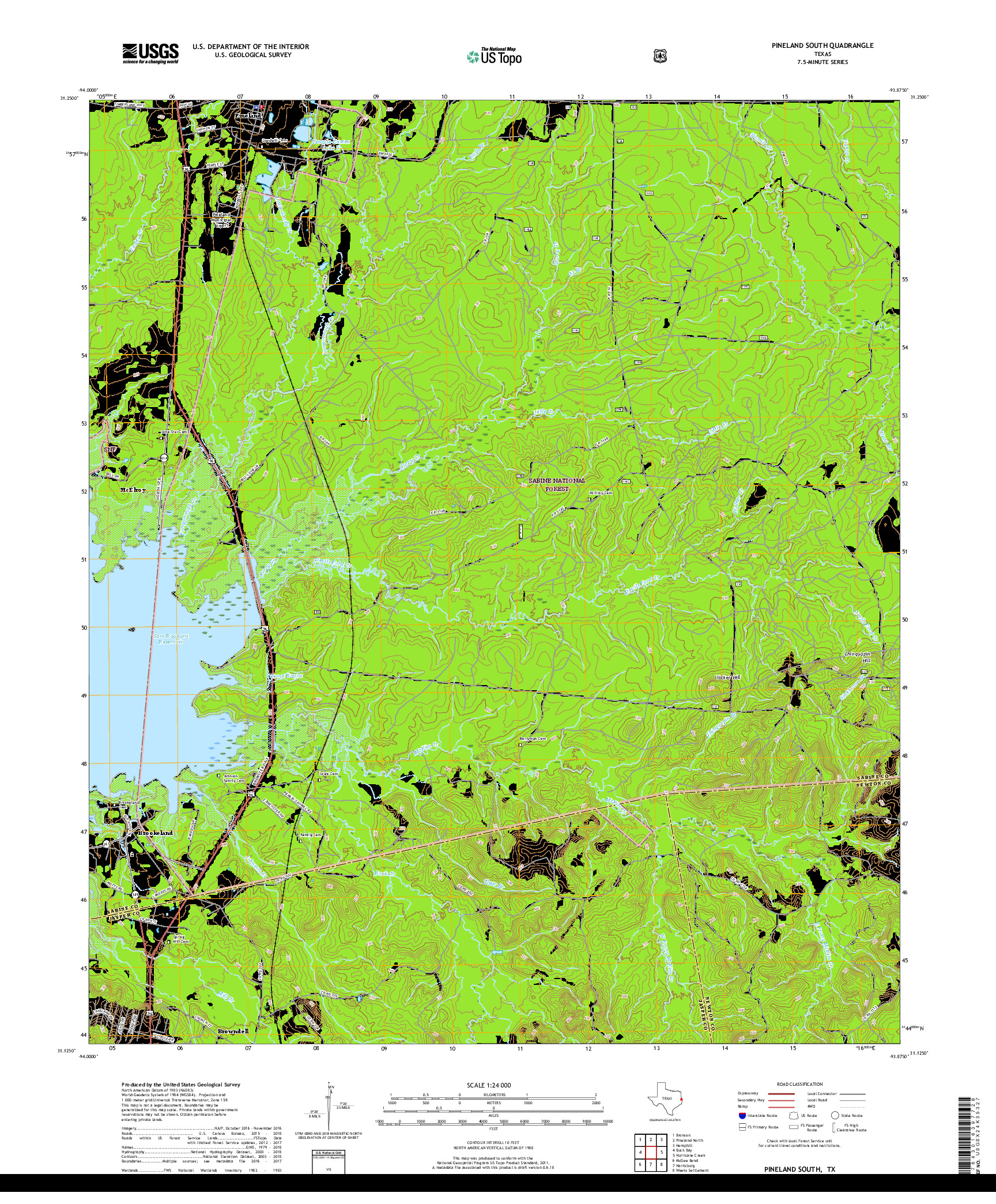 USGS US TOPO 7.5-MINUTE MAP FOR PINELAND SOUTH, TX 2019