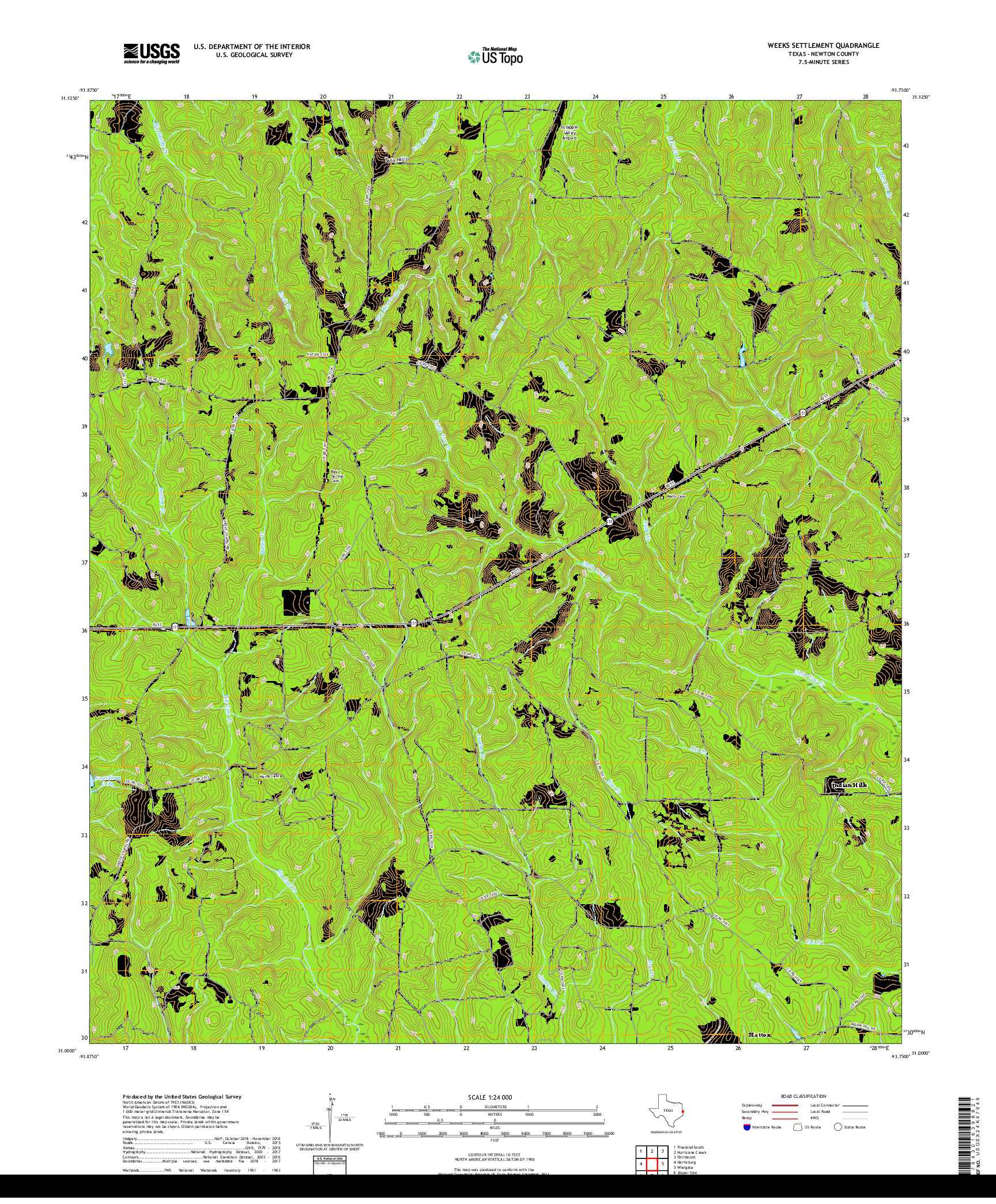 USGS US TOPO 7.5-MINUTE MAP FOR WEEKS SETTLEMENT, TX 2019