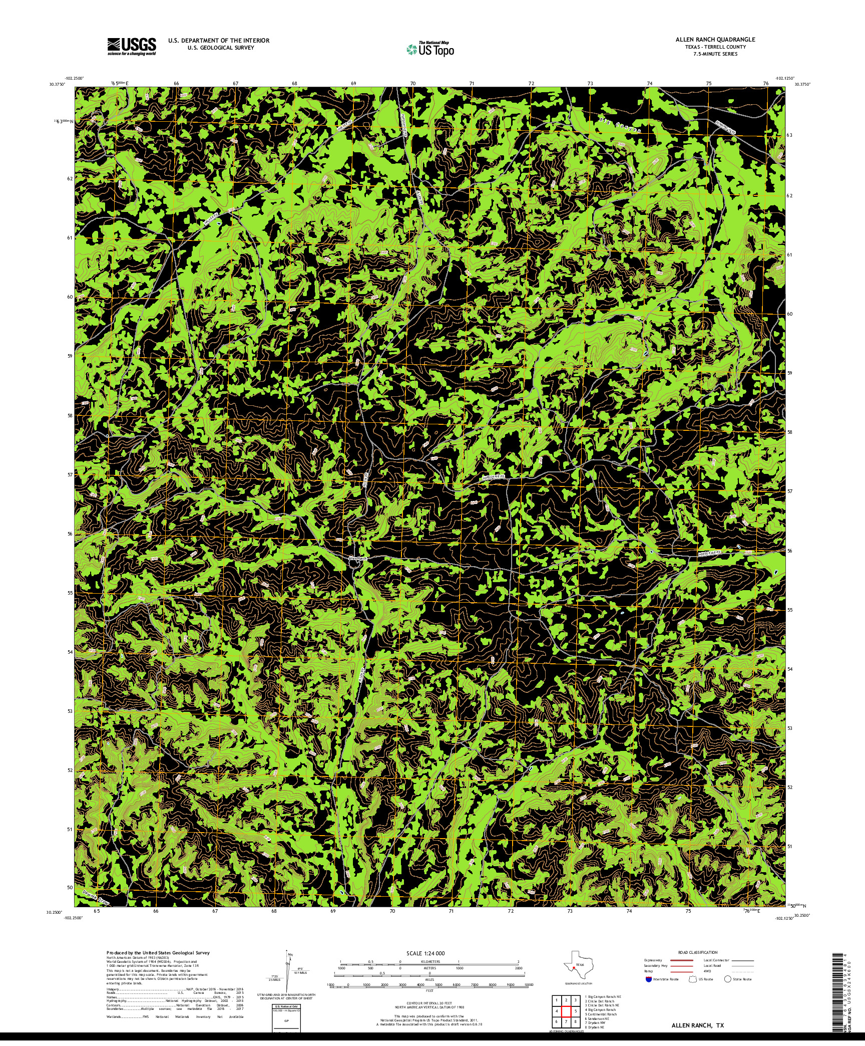 USGS US TOPO 7.5-MINUTE MAP FOR ALLEN RANCH, TX 2019