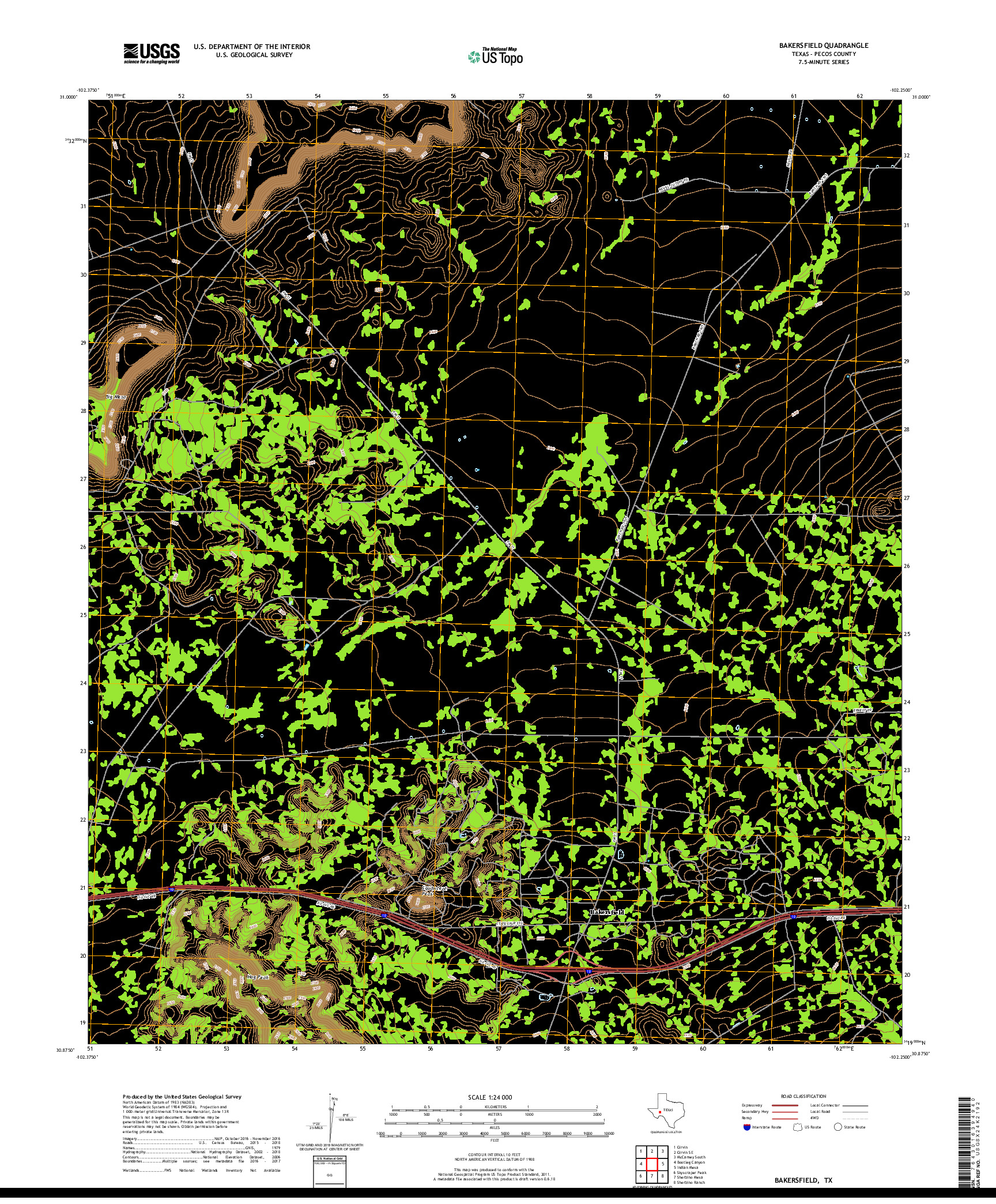 USGS US TOPO 7.5-MINUTE MAP FOR BAKERSFIELD, TX 2019