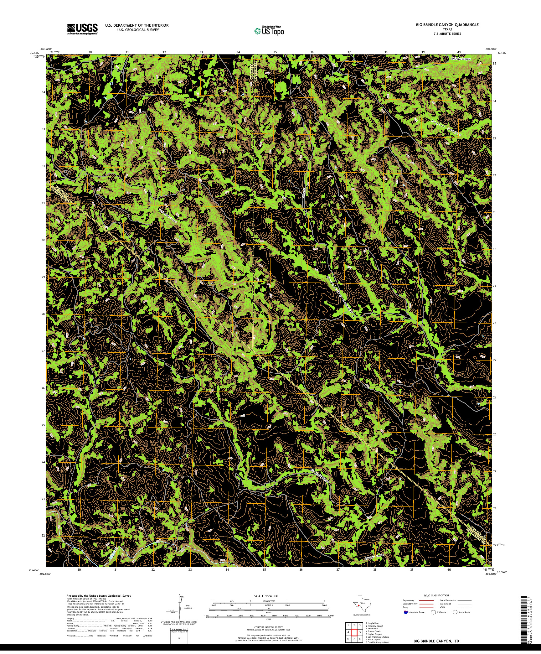 USGS US TOPO 7.5-MINUTE MAP FOR BIG BRINDLE CANYON, TX 2019