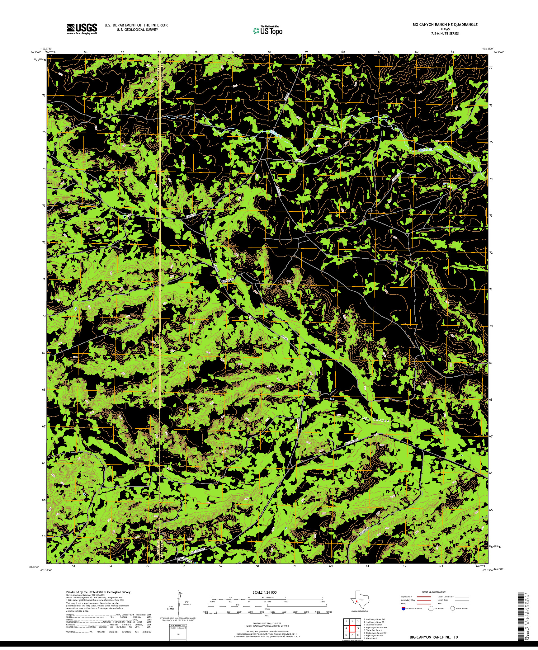 USGS US TOPO 7.5-MINUTE MAP FOR BIG CANYON RANCH NE, TX 2019