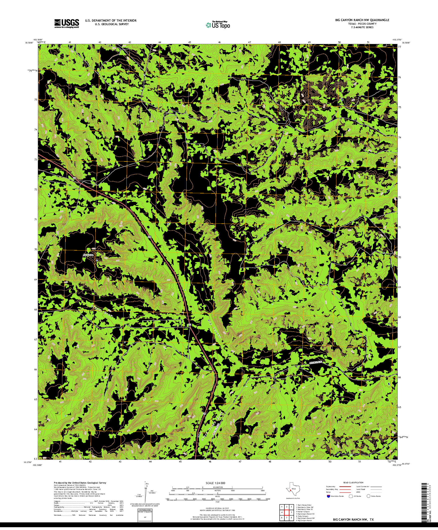 USGS US TOPO 7.5-MINUTE MAP FOR BIG CANYON RANCH NW, TX 2019