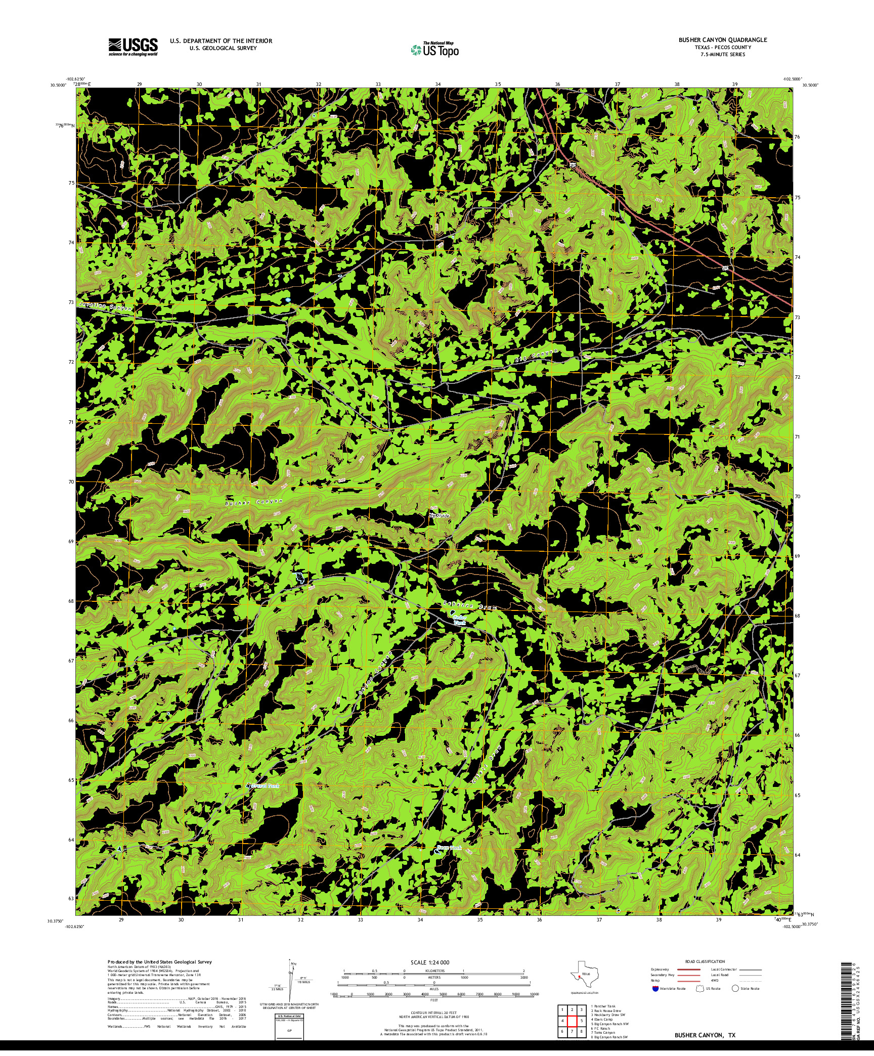 USGS US TOPO 7.5-MINUTE MAP FOR BUSHER CANYON, TX 2019