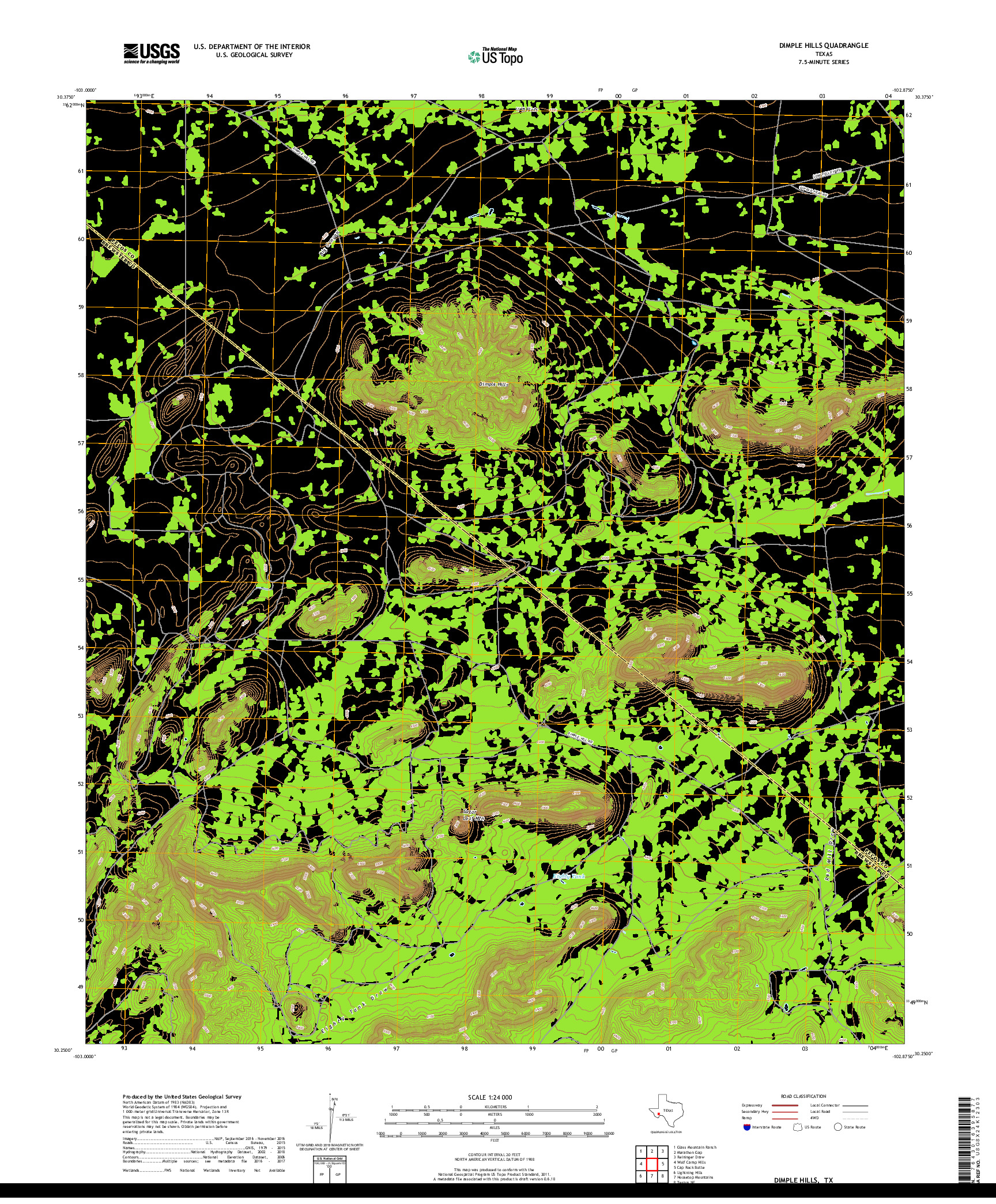 USGS US TOPO 7.5-MINUTE MAP FOR DIMPLE HILLS, TX 2019