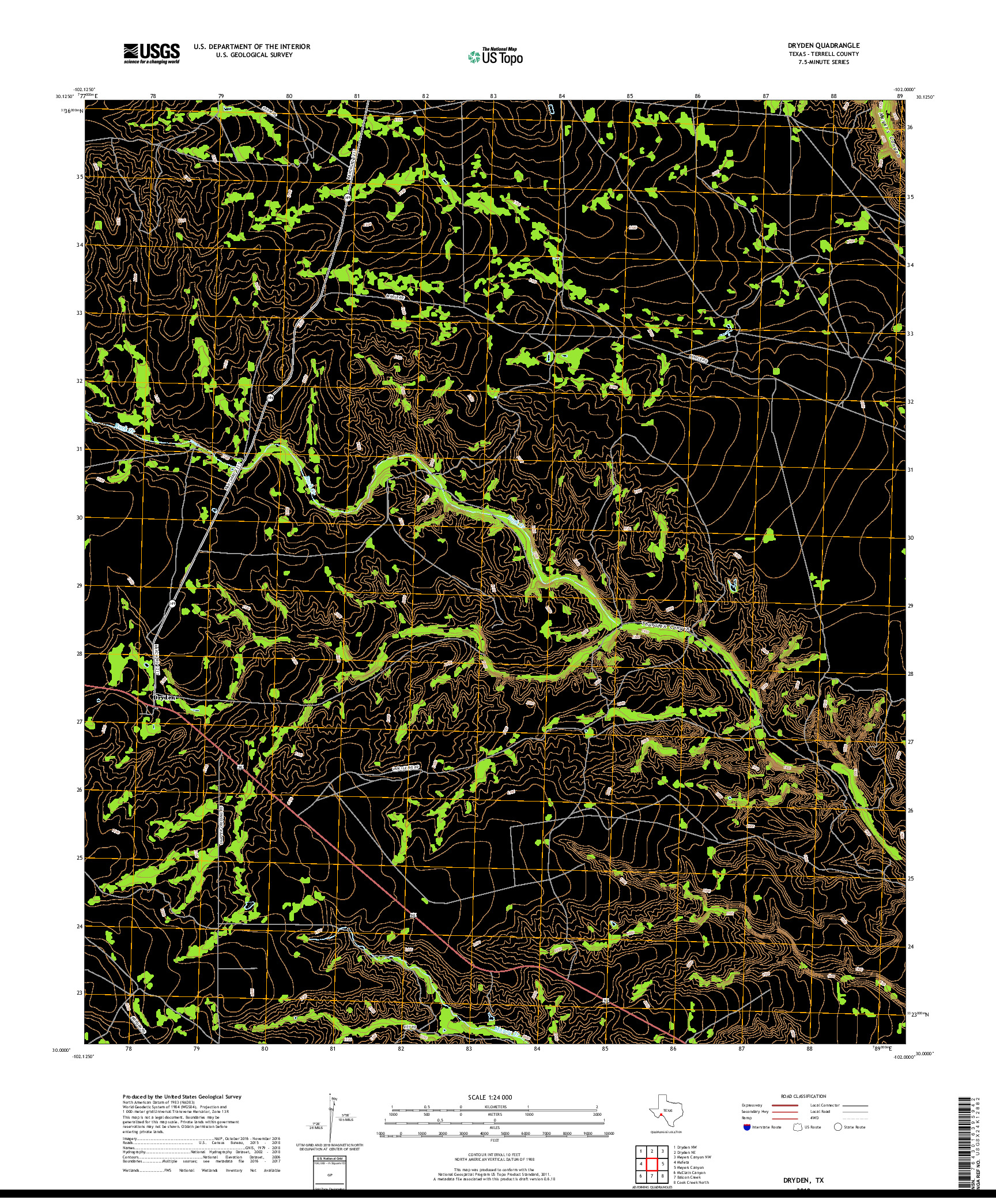 USGS US TOPO 7.5-MINUTE MAP FOR DRYDEN, TX 2019