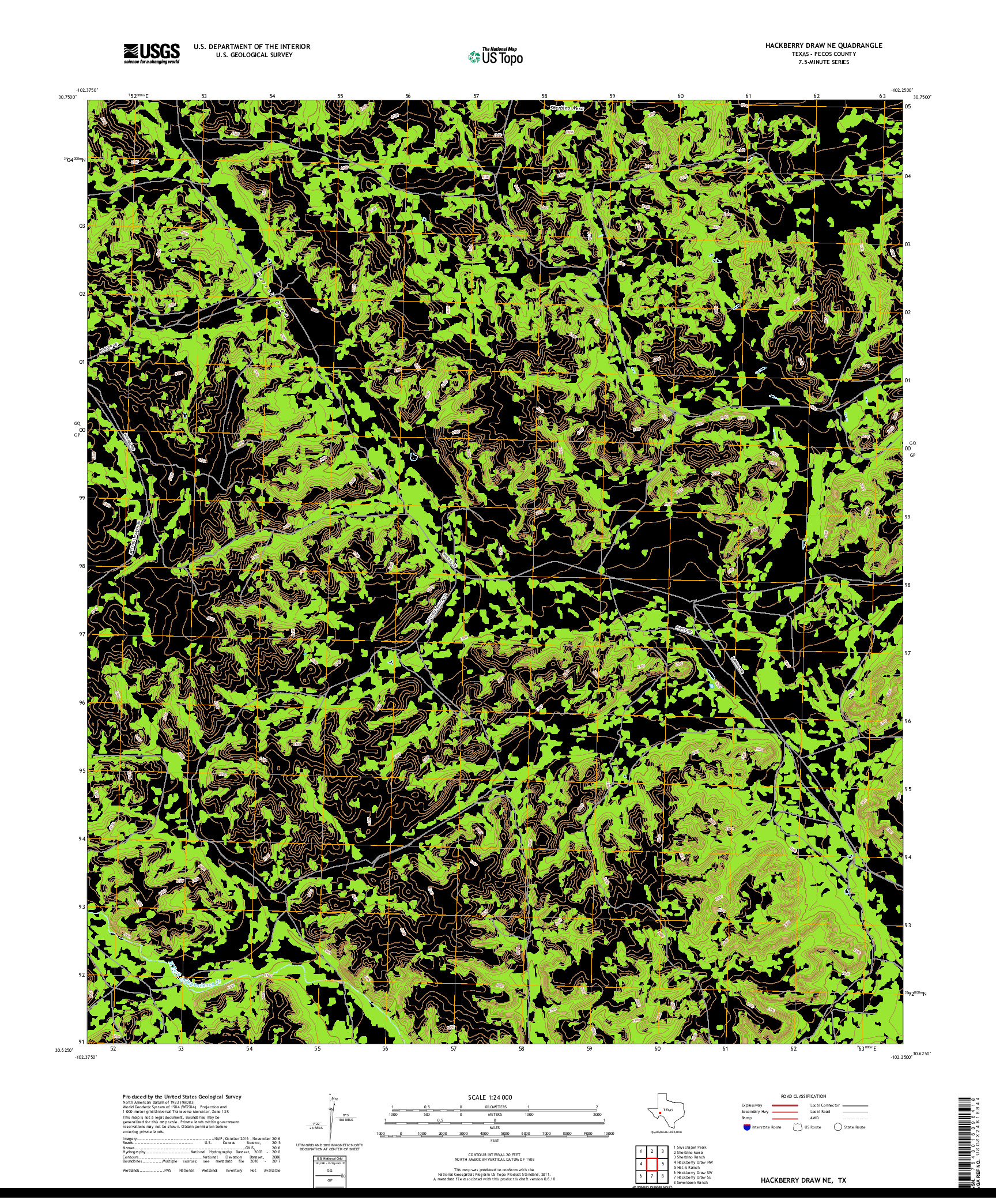 USGS US TOPO 7.5-MINUTE MAP FOR HACKBERRY DRAW NE, TX 2019