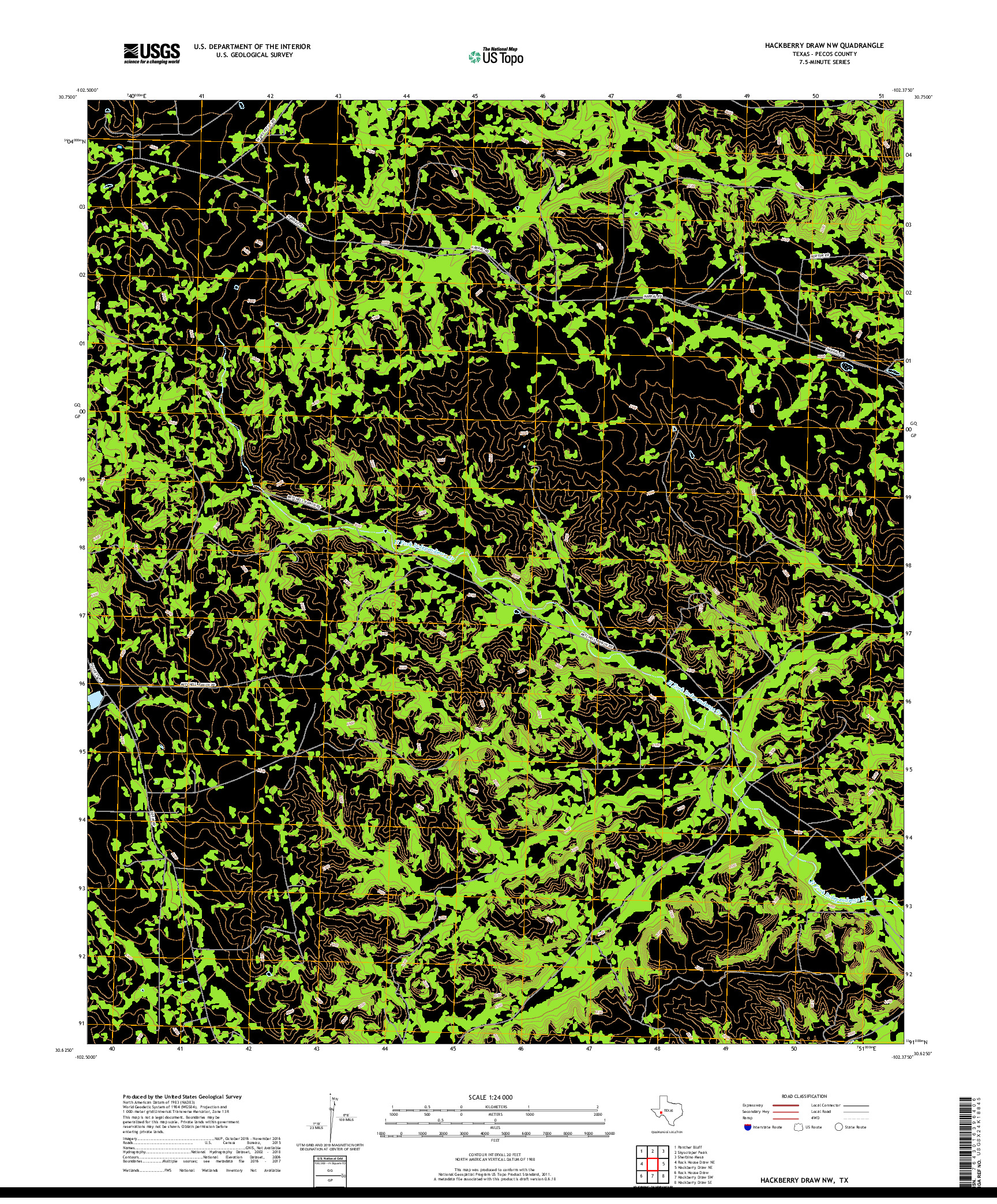 USGS US TOPO 7.5-MINUTE MAP FOR HACKBERRY DRAW NW, TX 2019