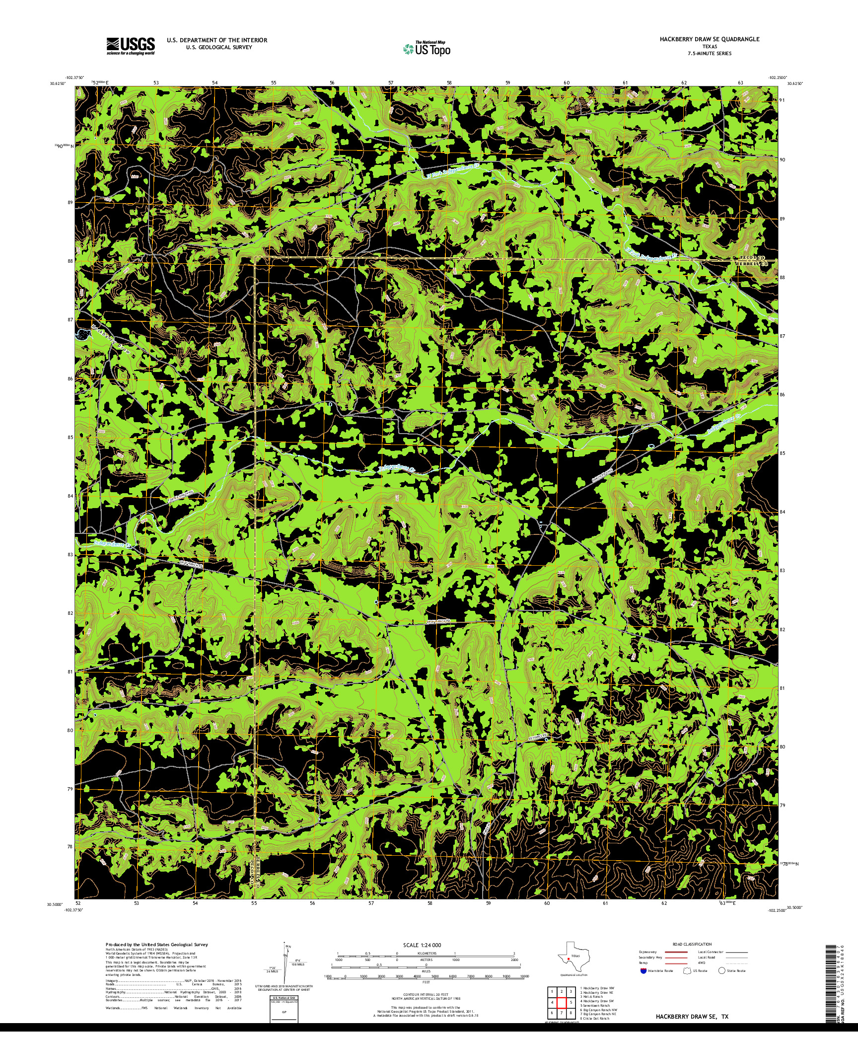 USGS US TOPO 7.5-MINUTE MAP FOR HACKBERRY DRAW SE, TX 2019