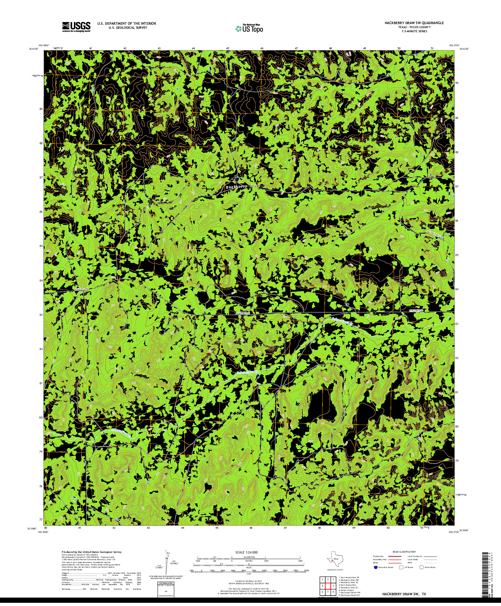 USGS US TOPO 7.5-MINUTE MAP FOR HACKBERRY DRAW SW, TX 2019