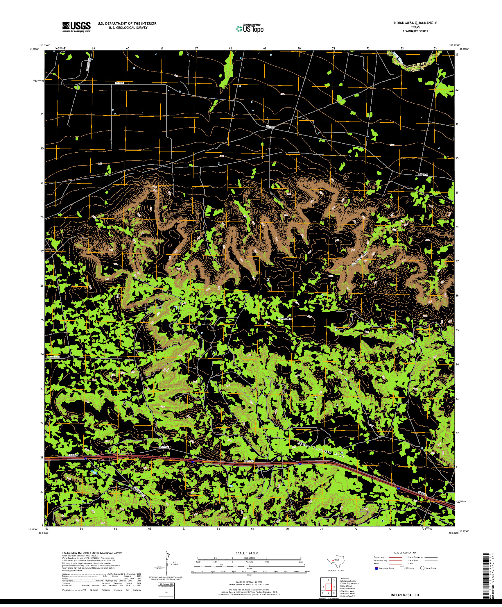 USGS US TOPO 7.5-MINUTE MAP FOR INDIAN MESA, TX 2019