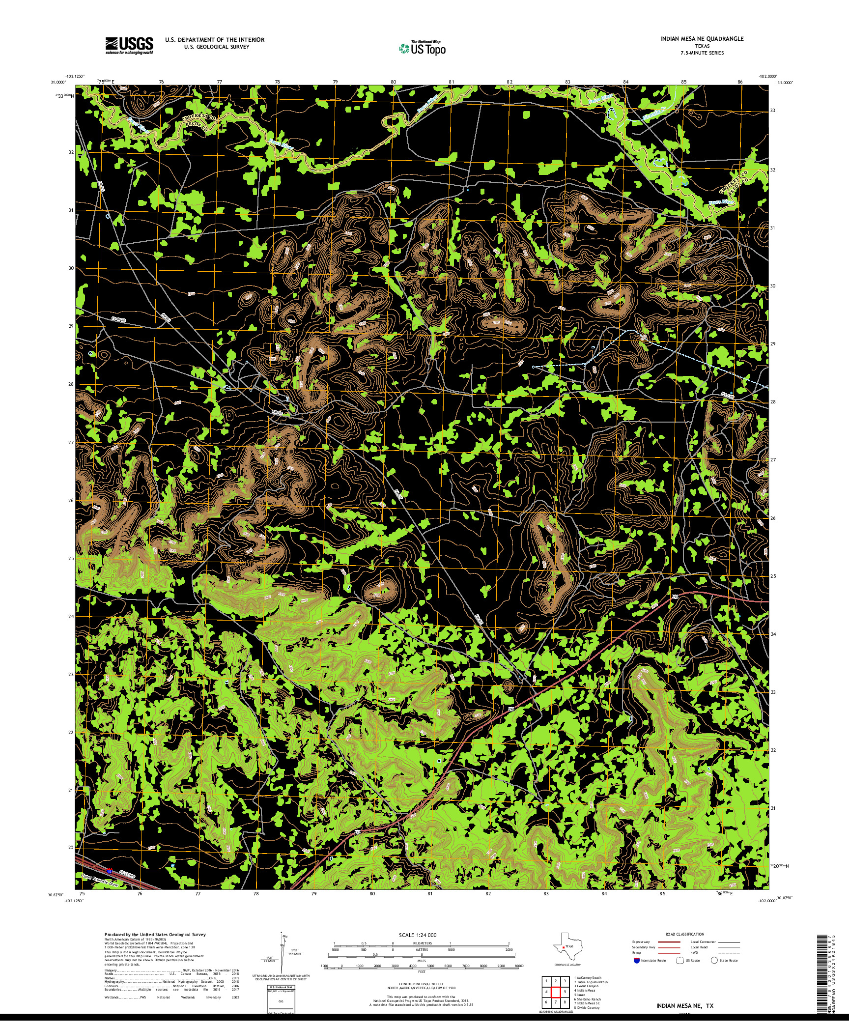 USGS US TOPO 7.5-MINUTE MAP FOR INDIAN MESA NE, TX 2019