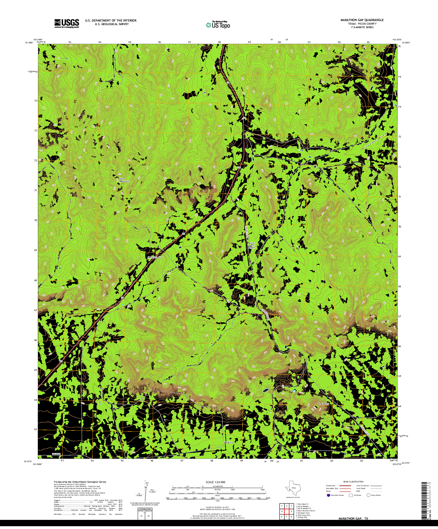 USGS US TOPO 7.5-MINUTE MAP FOR MARATHON GAP, TX 2019