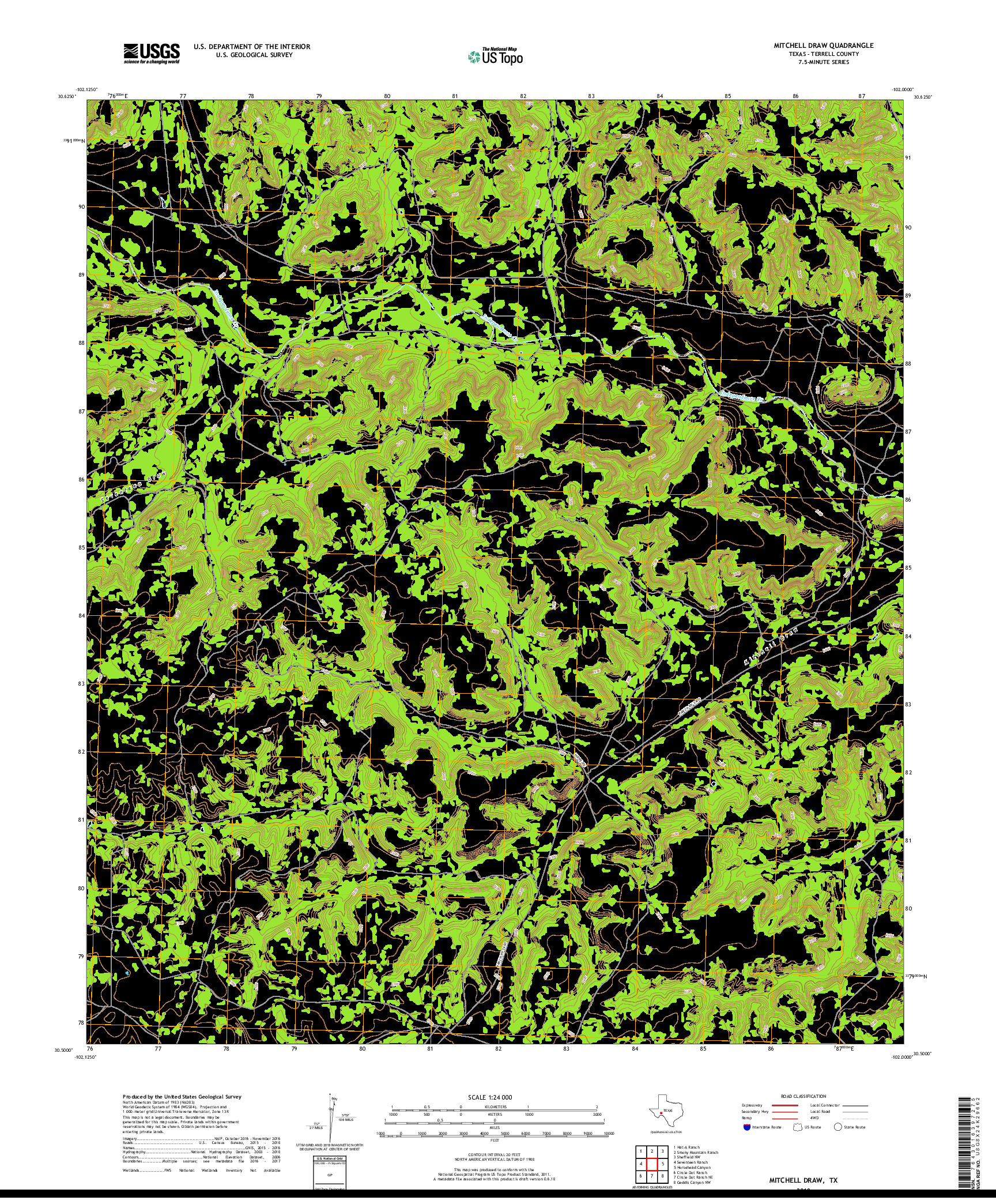 USGS US TOPO 7.5-MINUTE MAP FOR MITCHELL DRAW, TX 2019